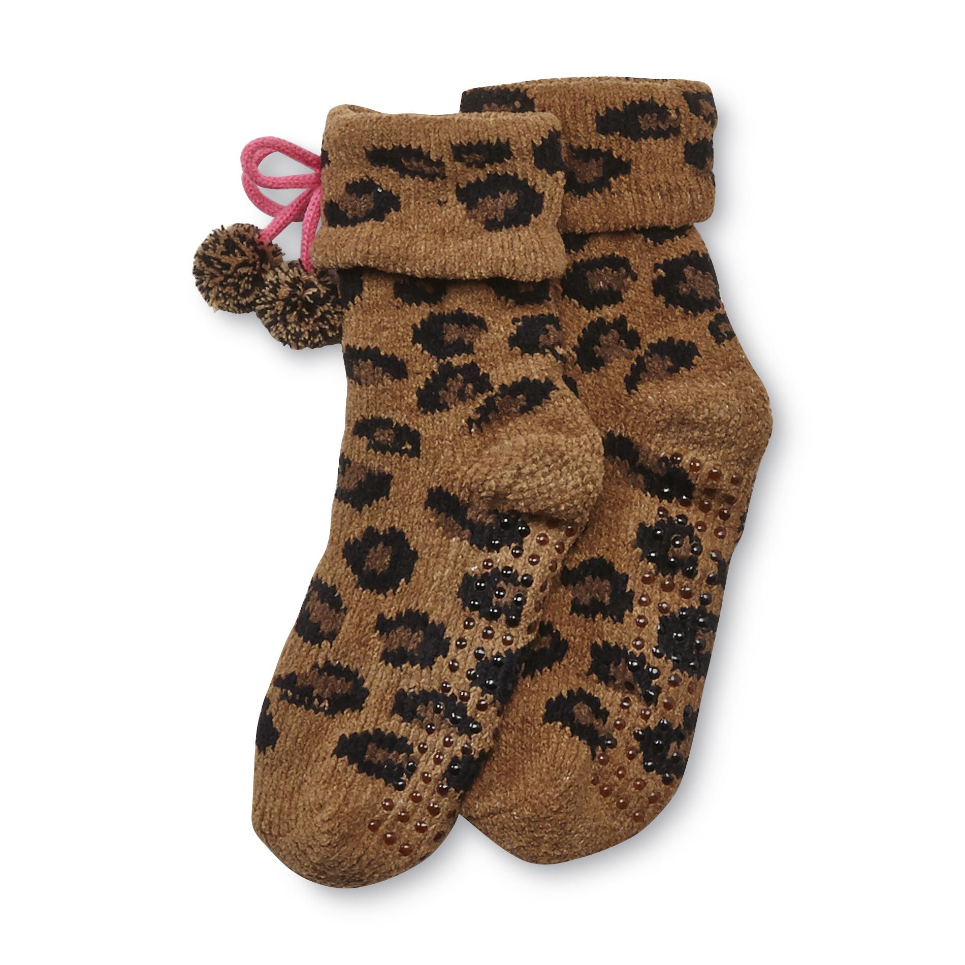Joe Boxer Women's Chenille Slipper Socks - Leopard Print