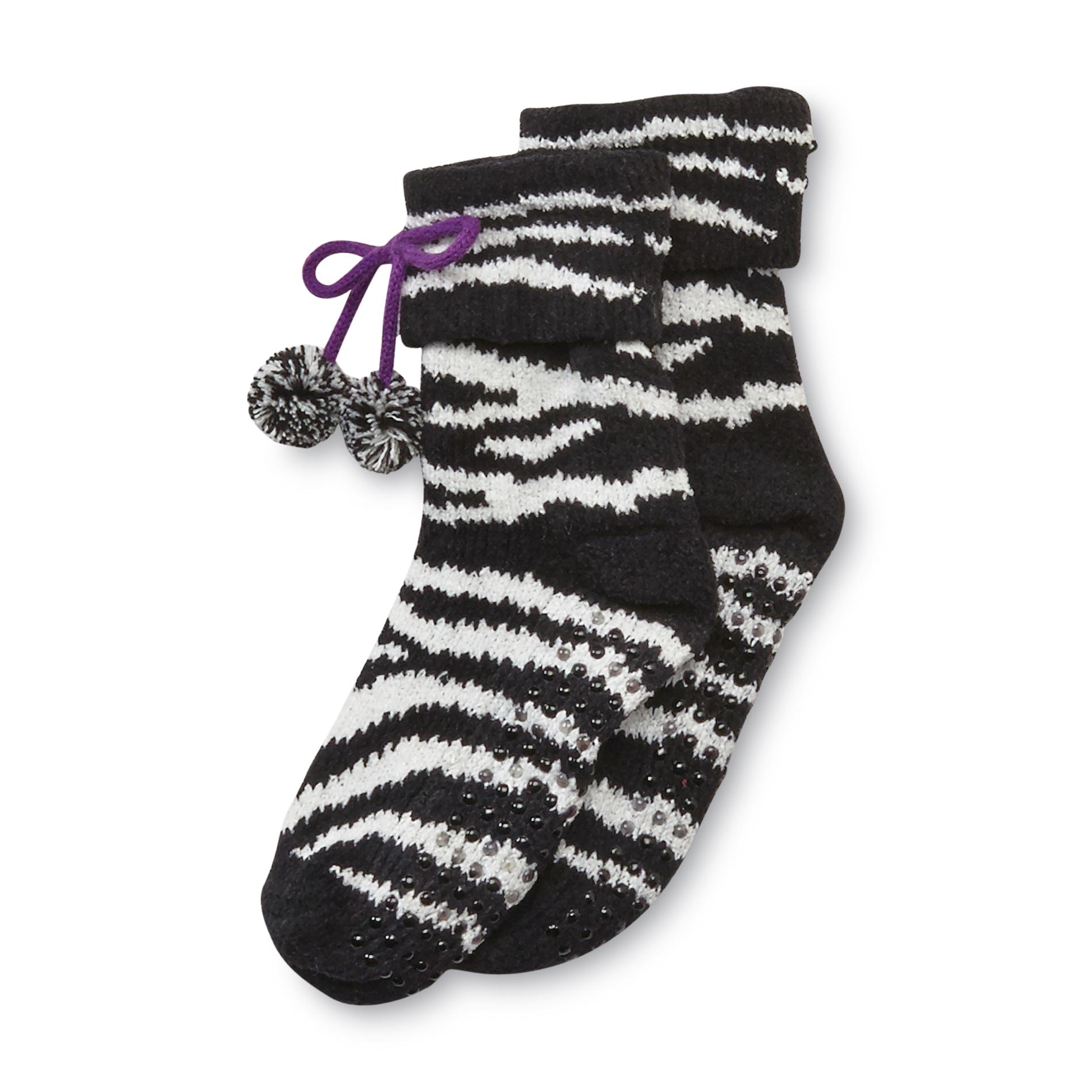 Joe Boxer Women's Chenille Slipper Socks - Zebra Striped