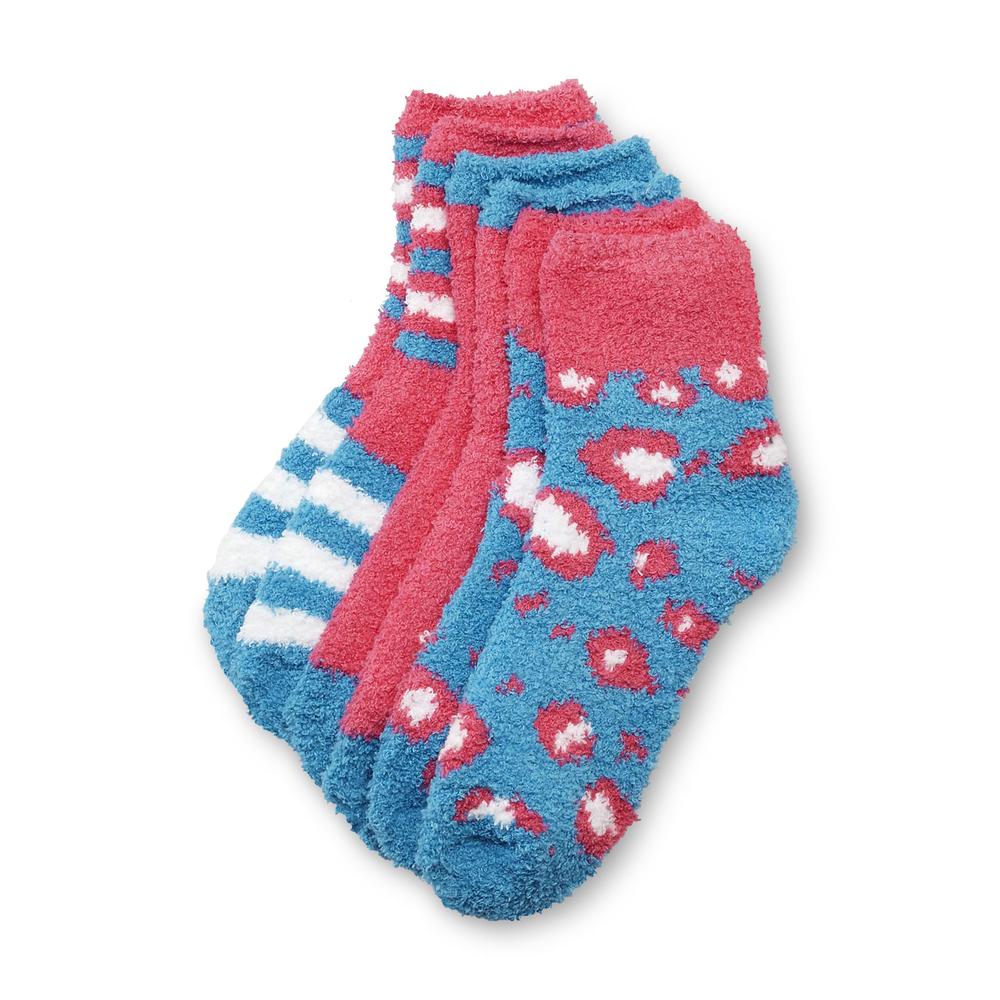 Joe Boxer Women's 3-Pack Plush Crew Socks - Stripes & Leopard Print