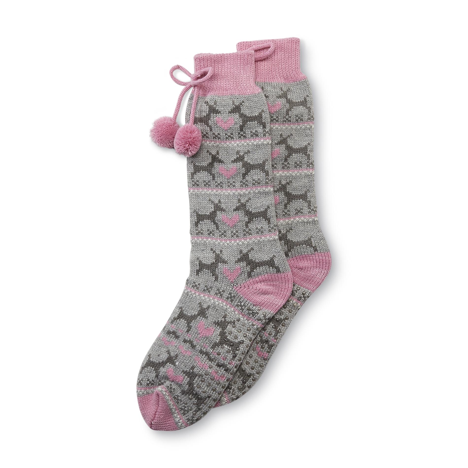 Joe Boxer Women's Christmas Crew Slipper Socks - Reindeer & Hearts