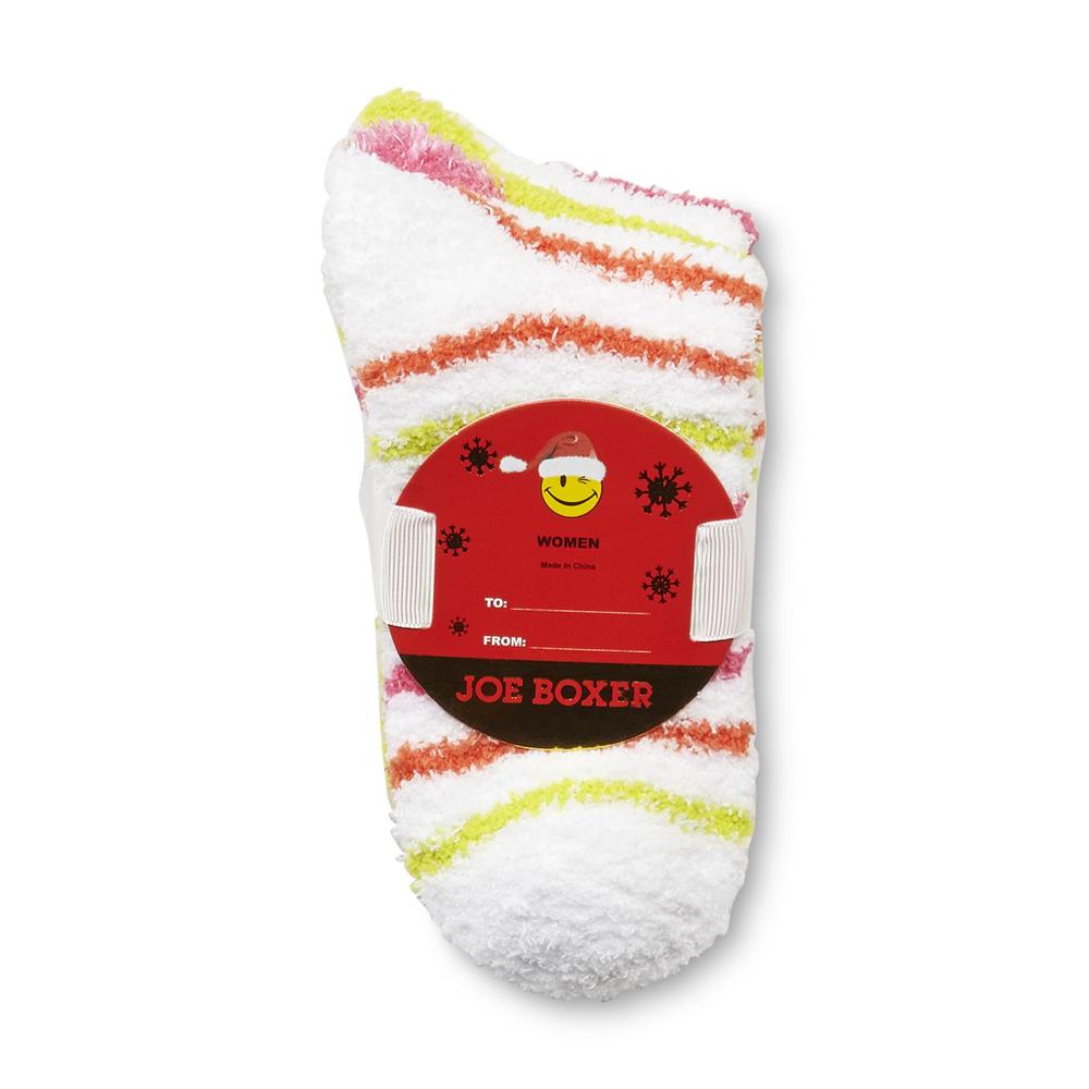 Joe Boxer Women's 3-Pack Plush Crew Socks - Stripes & Solids