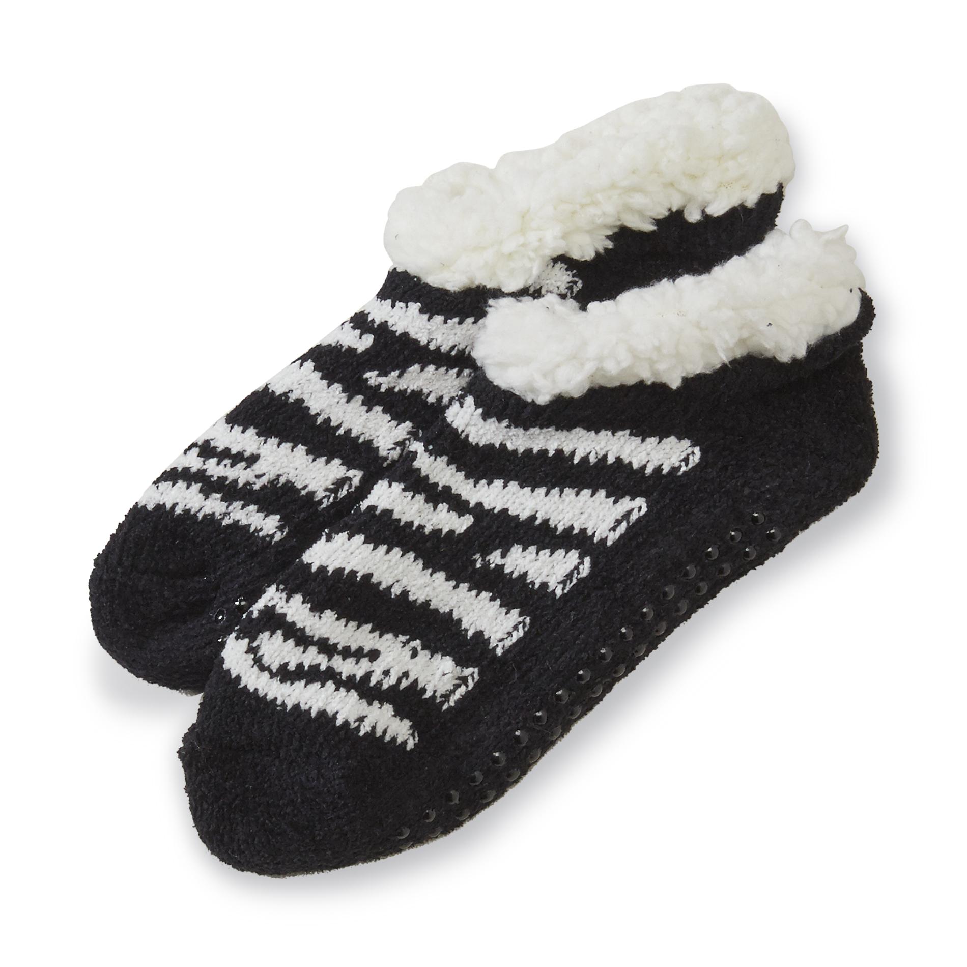 Joe Boxer Women's Chenille Slipper Socks - Zebra Stripes