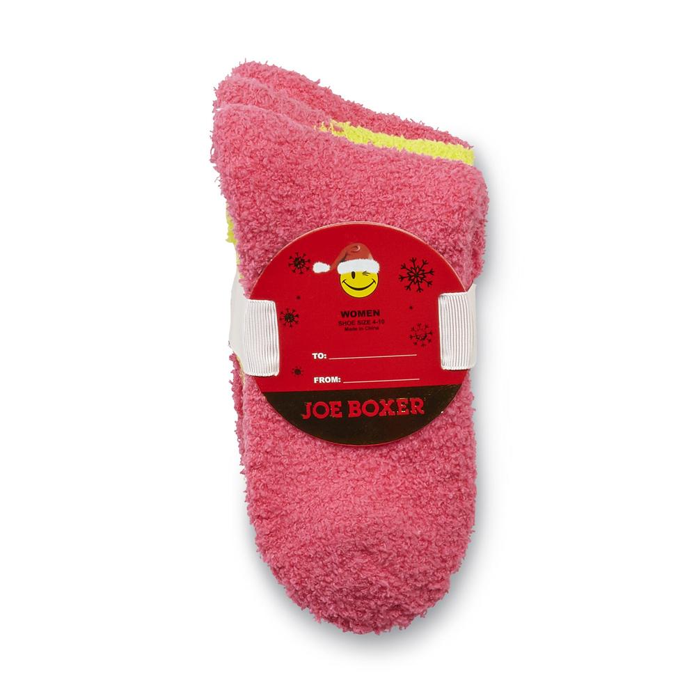 Joe Boxer Women's 3-Pack Plush Crew Socks - Bright Solids