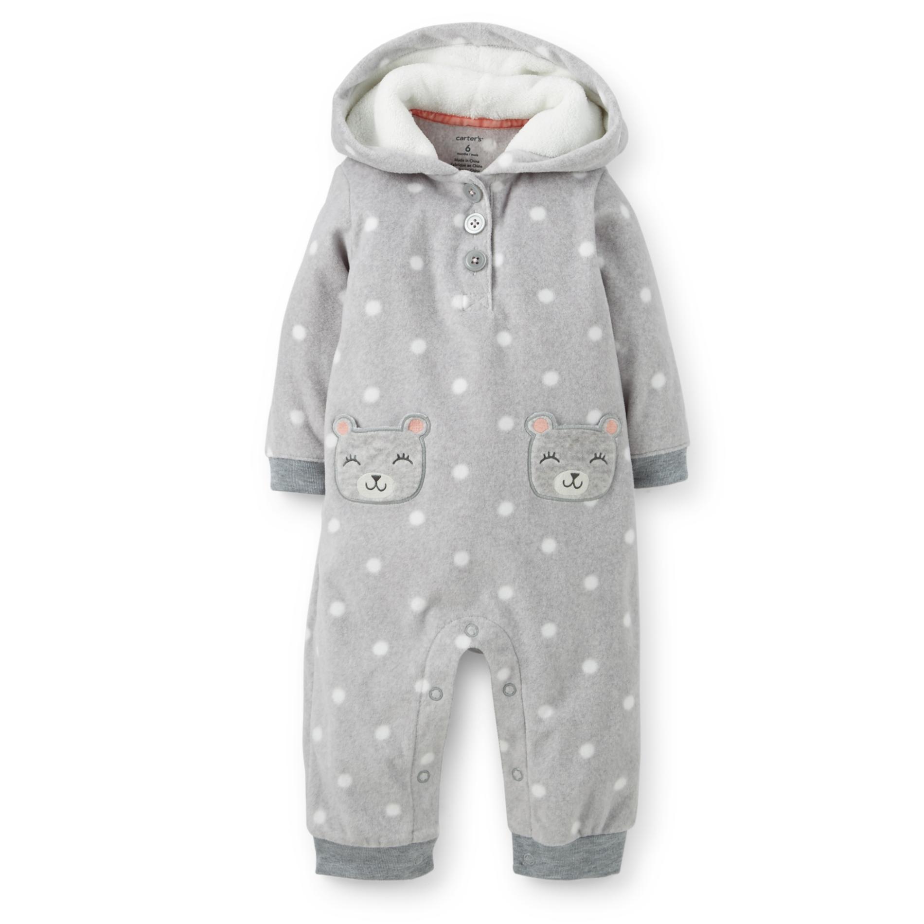 Carter's Newborn & Infant Girl's Hooded Microfleece Bodysuit - Dot
