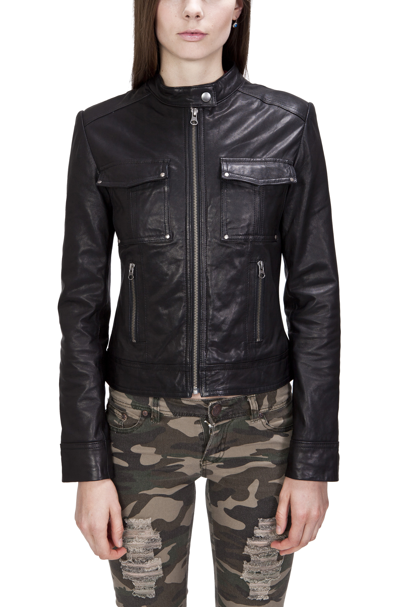 Womens Leather Moto Jacket