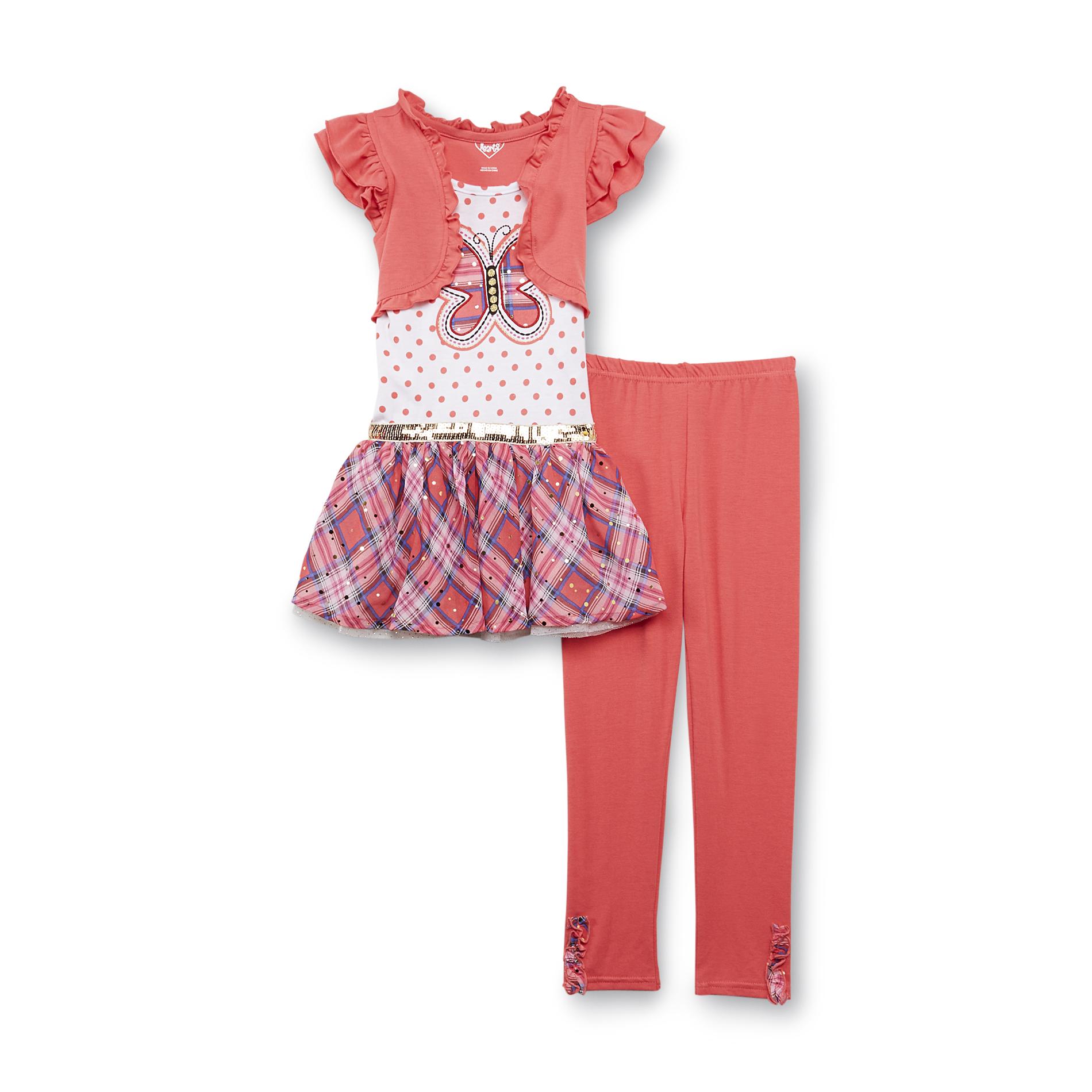 Young Hearts Girl's Tunic Top & Leggings - Butterfly & Polka Dots