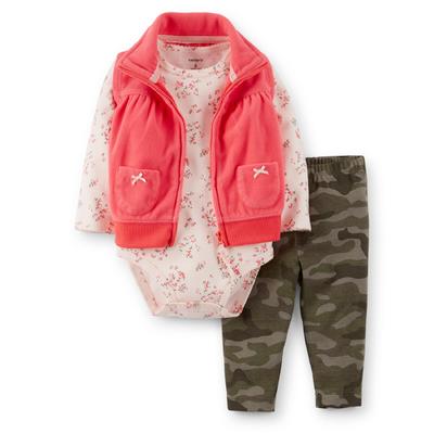 Carter's Newborn & Infant Girl's Fleece Vest  Bodysuit & Leggings - Camouflage & Floral