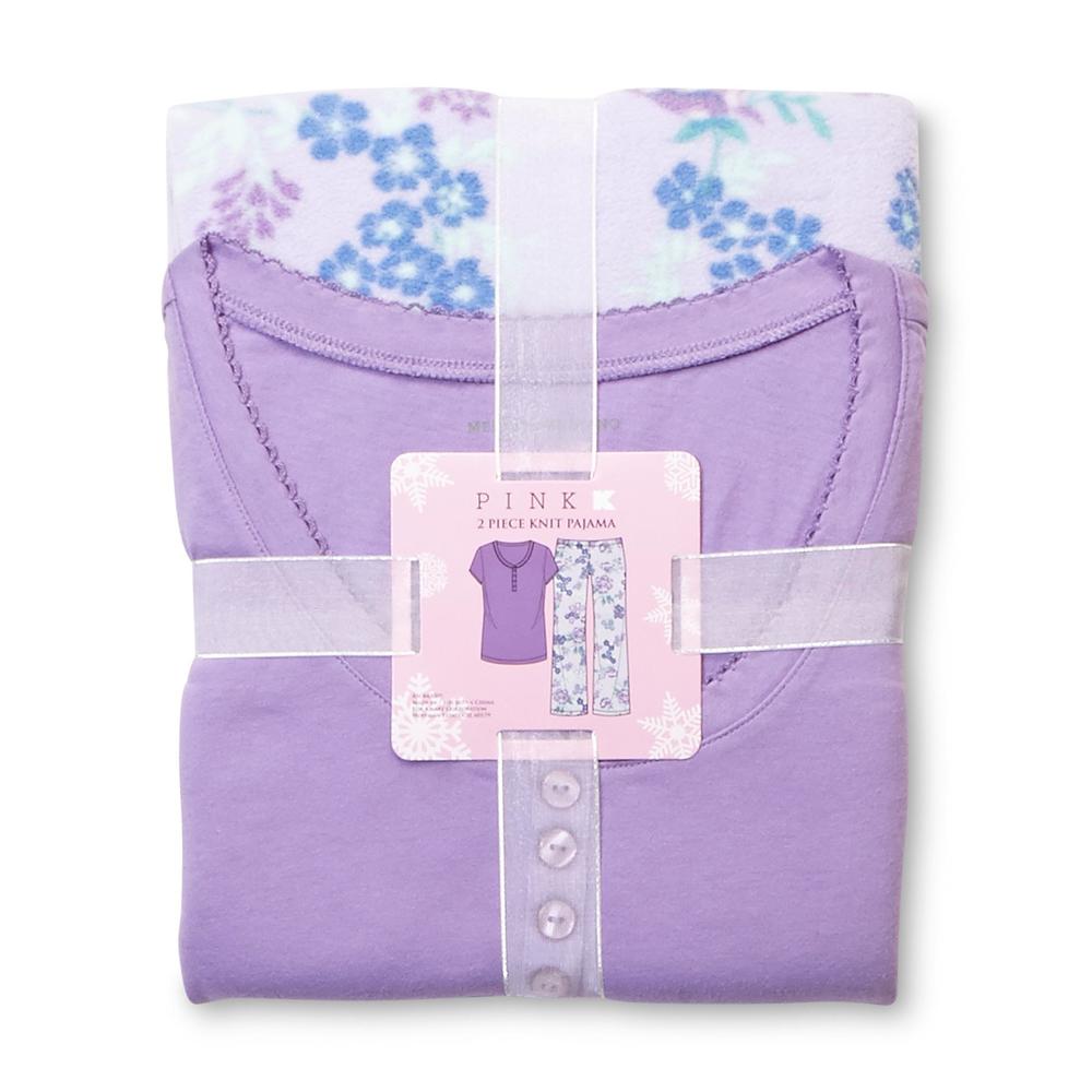 Pink K Women's Plus Short-Sleeve Pajamas - Floral Print