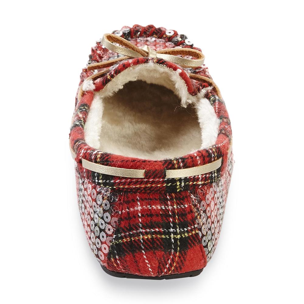 Route 66 Women's Milah Red/Plaid/Sequin Moccasin Slipper