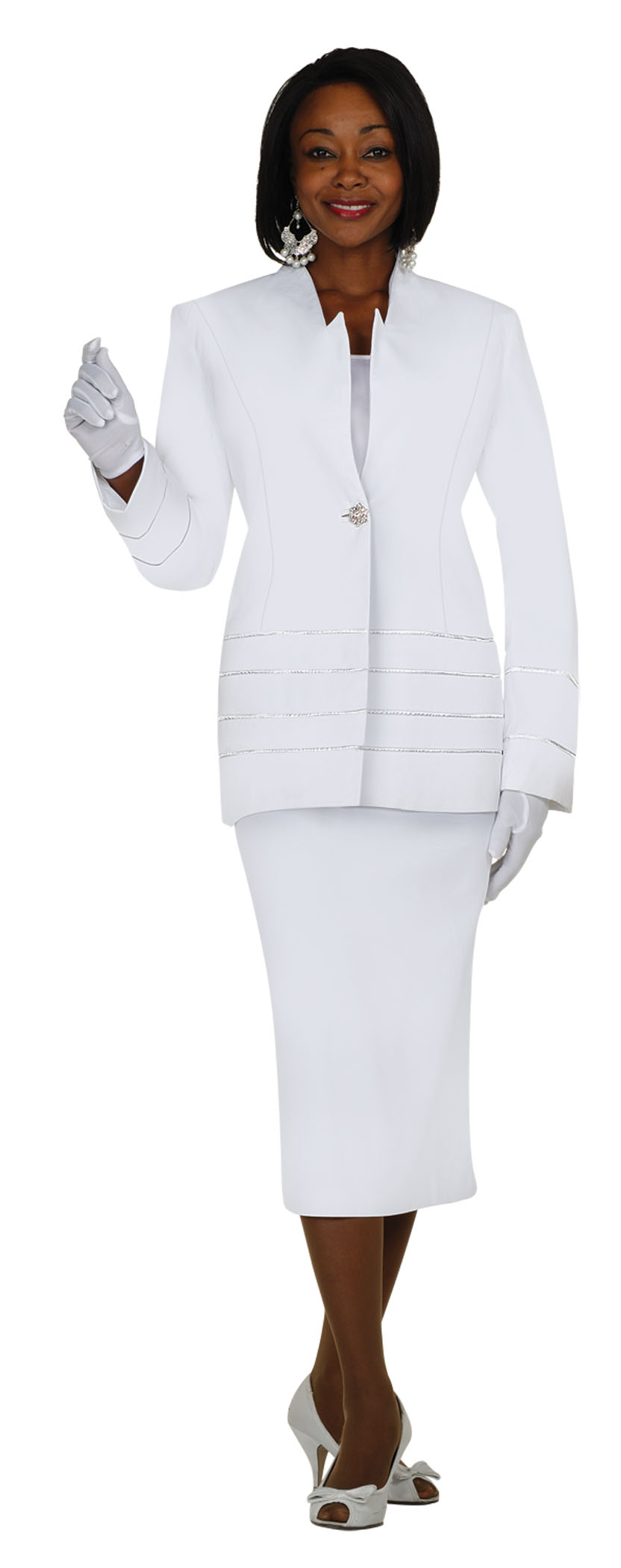 GMI By Divine Apparel Women's Plus Radiant Satin Banded Skirt Suit - Online Exclusive