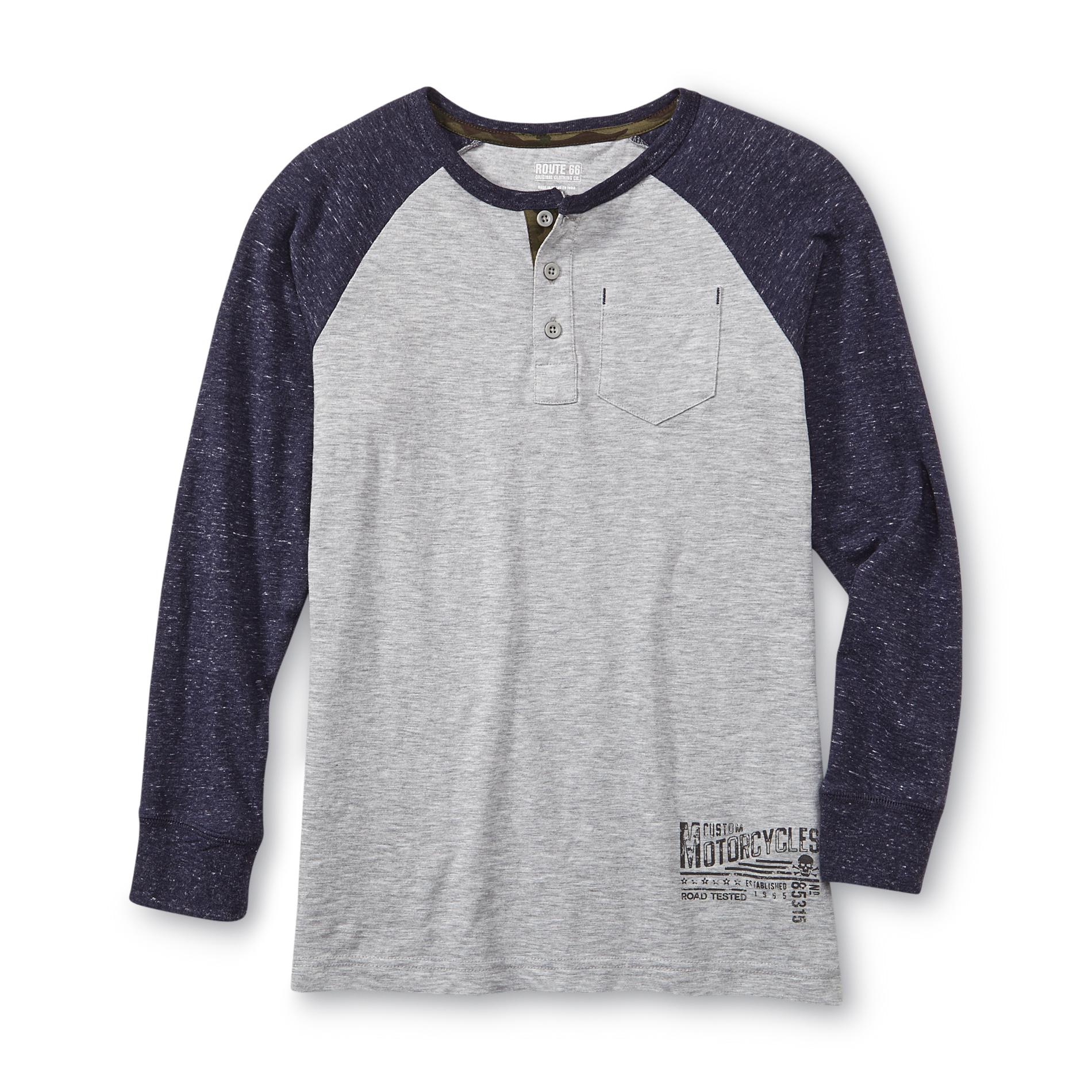 Route 66 Boy's Hooded Henley Shirt - Heathered