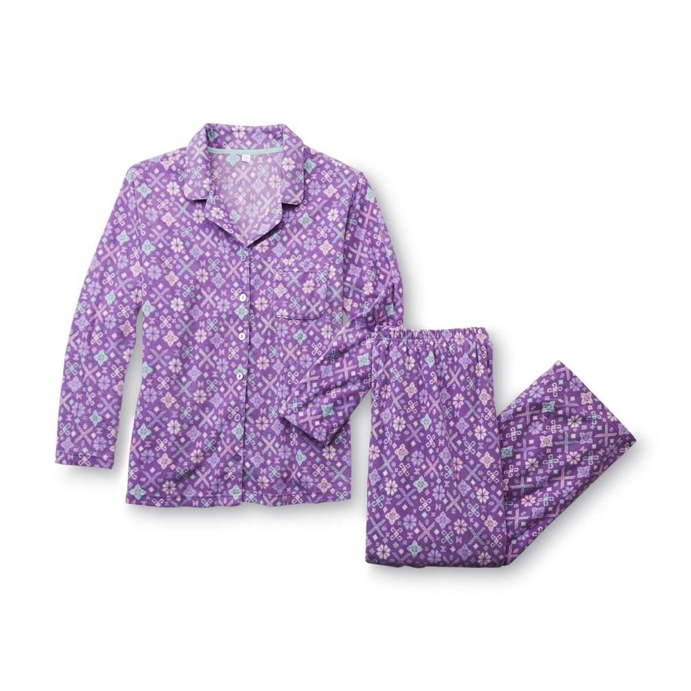 Pink K Women's Fleece Pajama Shirt & Pants - Floral