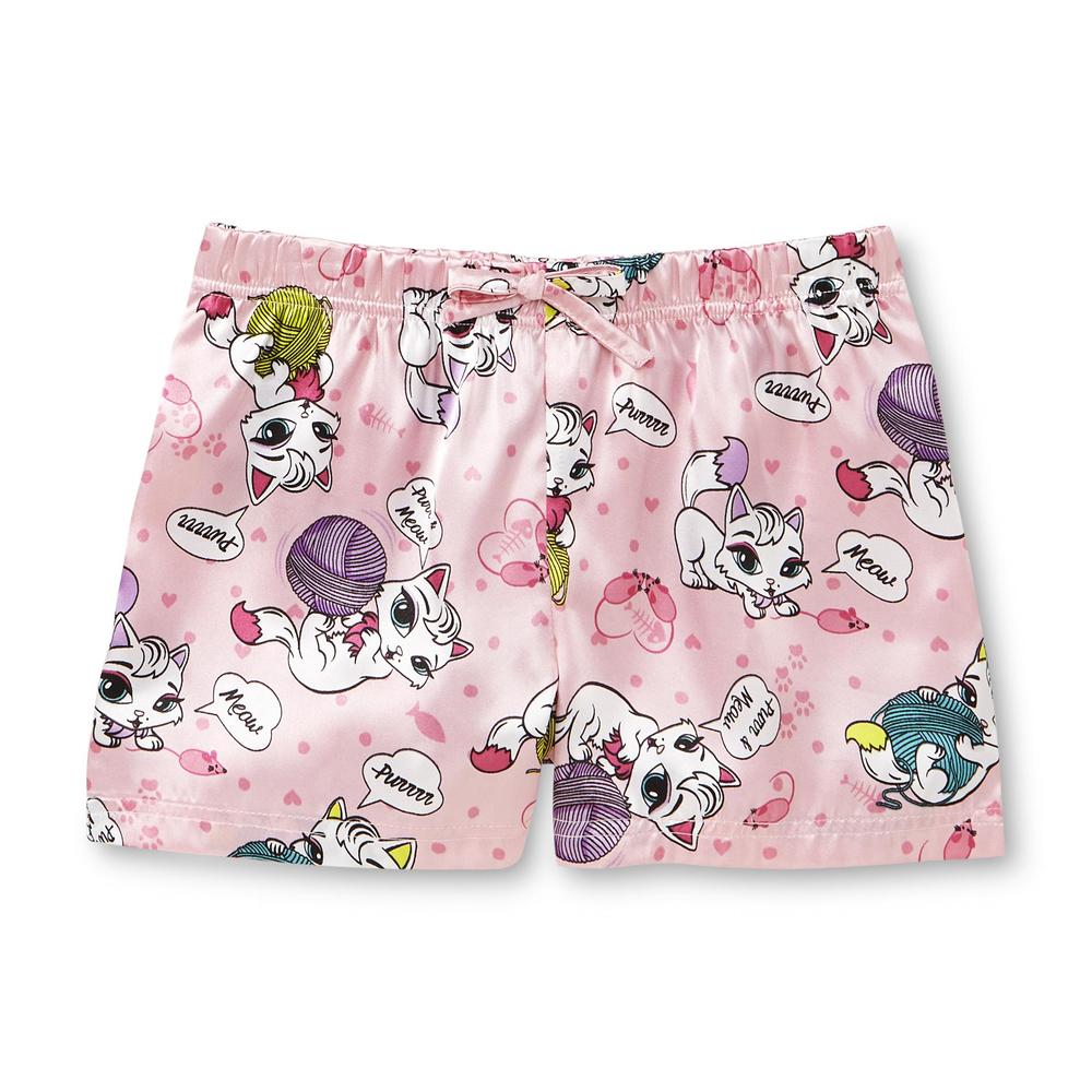 Joe Boxer Girl's Pajama Top  Shorts & Sleep Mask - Cat