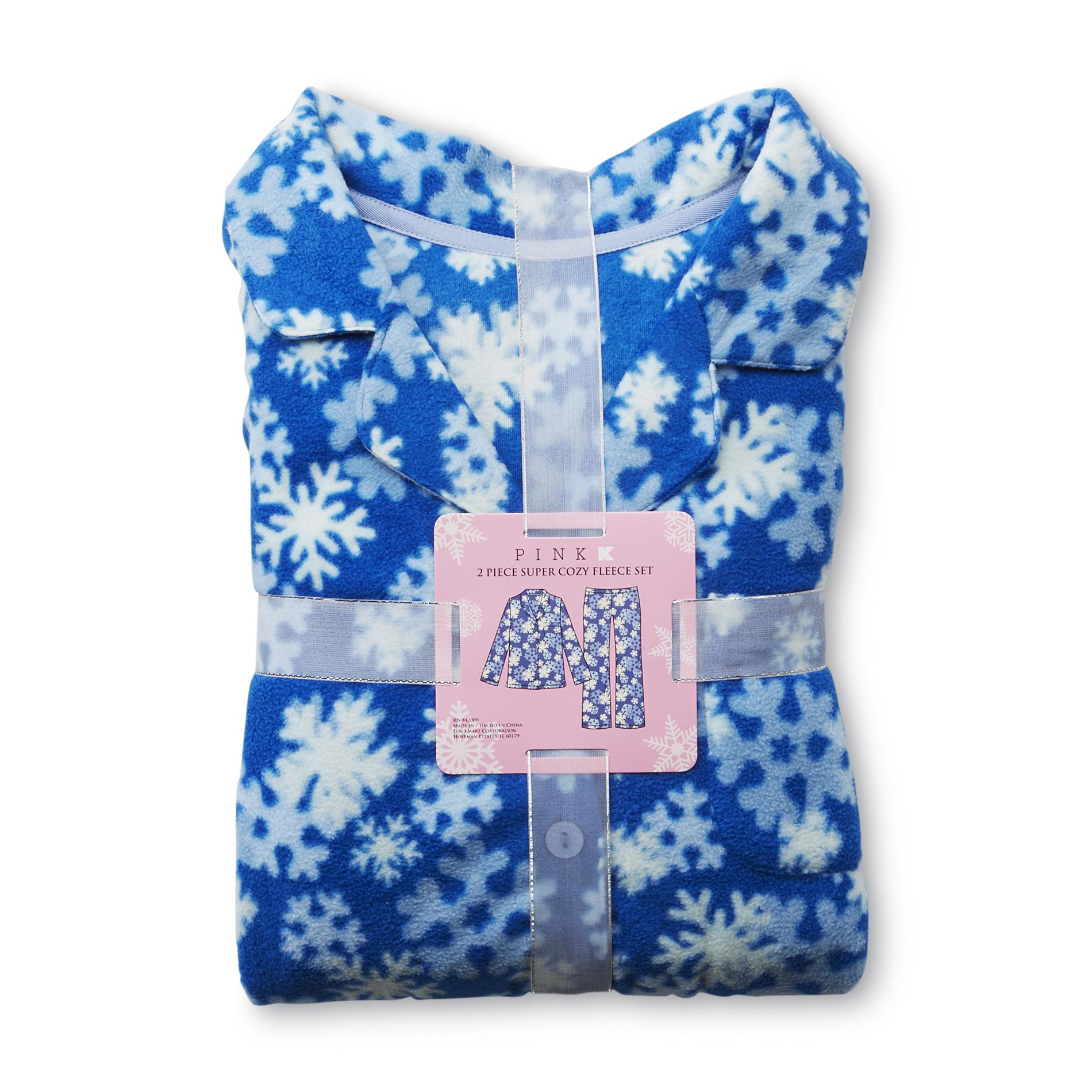 Pink K Women's Fleece Pajama Top & Pants - Snowflakes
