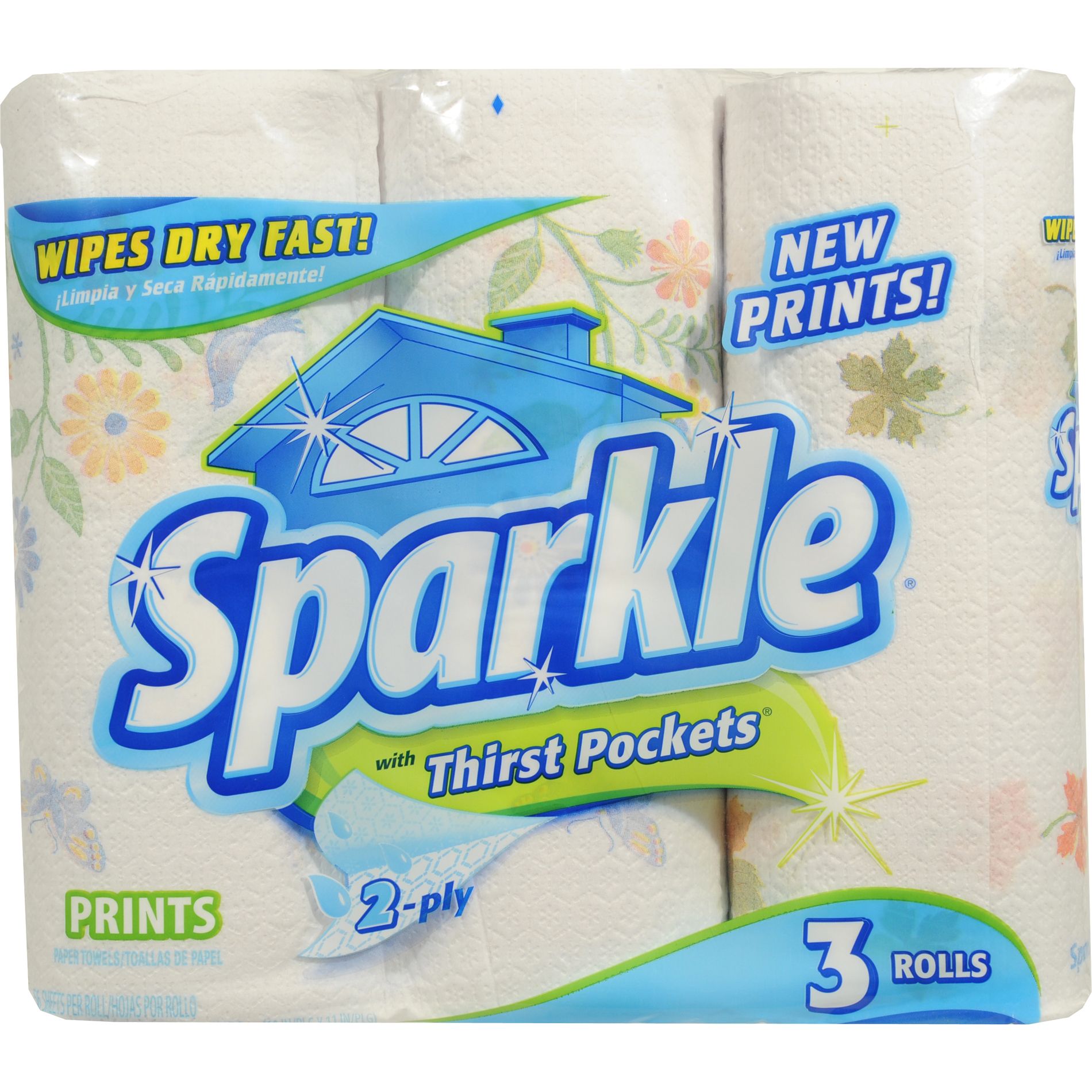 Sparkle Paper Towels Prints, 2-Ply, 3 Rolls