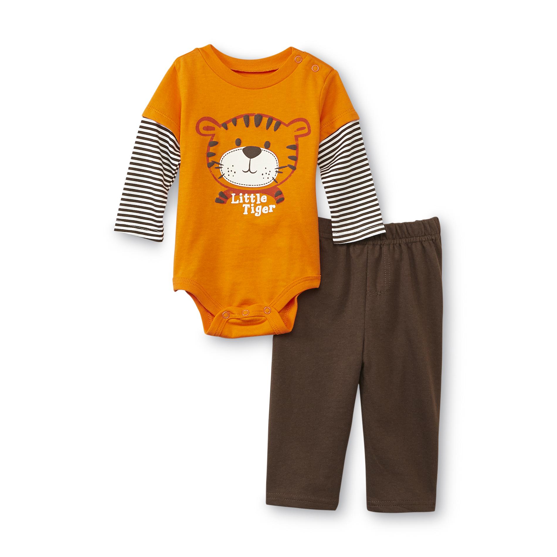 Small Wonders Newborn Boy's Bodysuit  Sweatpants & Beanie Hat - Tiger