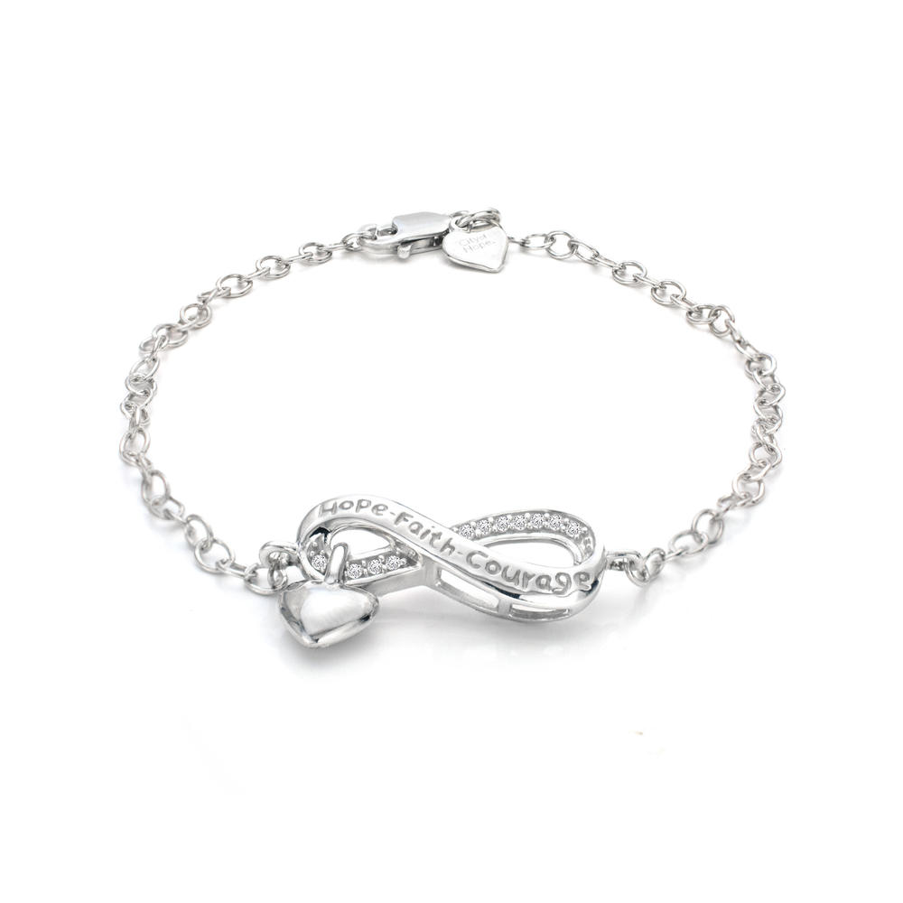 Natalia Drake Hope, Faith, Courage Infinity Heart Charm Sterling Silver and Diamond Bracelet - 1/10cttw