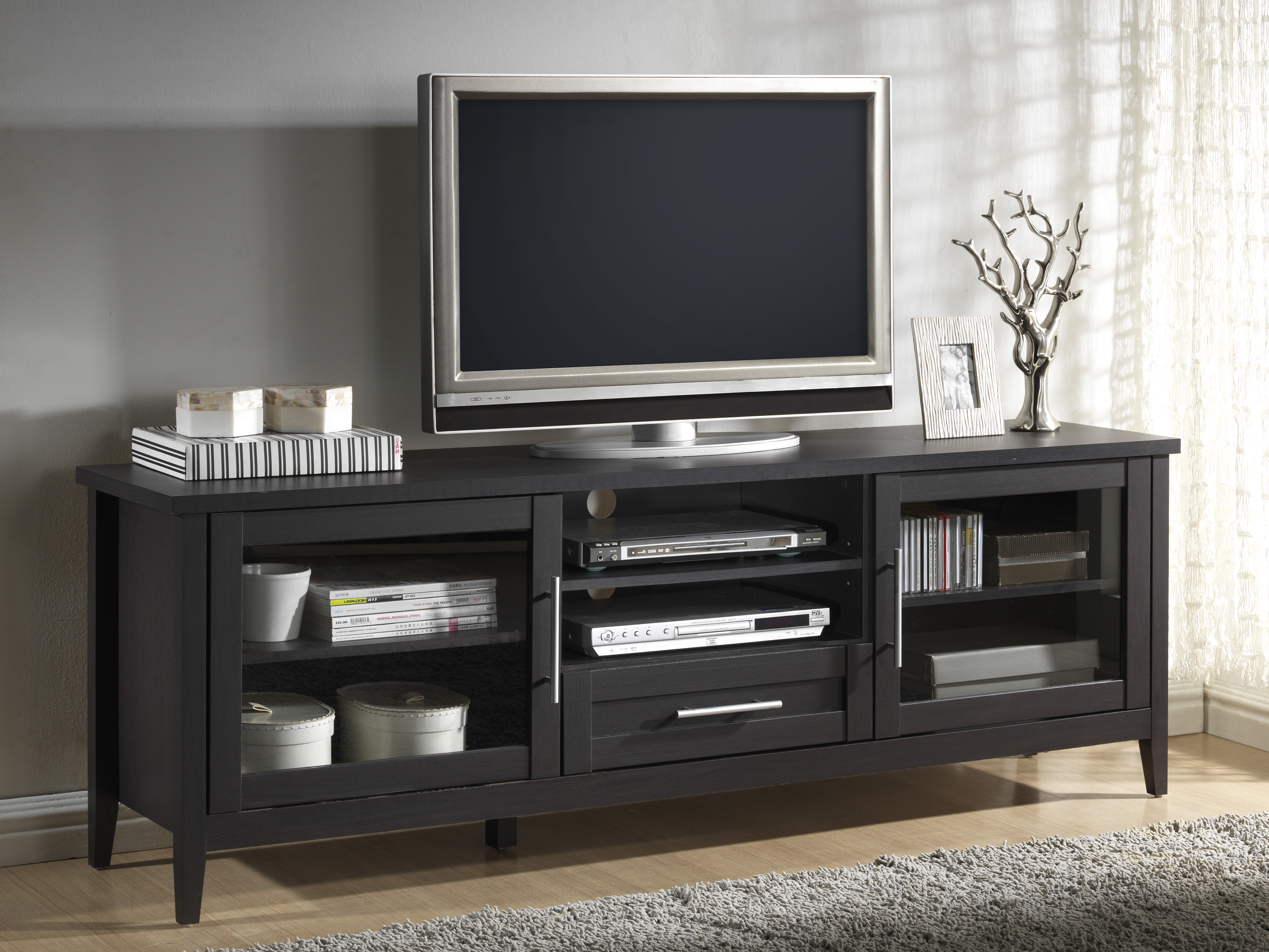 Baxton Studio Euclid Espresso Finished 2-Door and 1-Drawer TV Stand