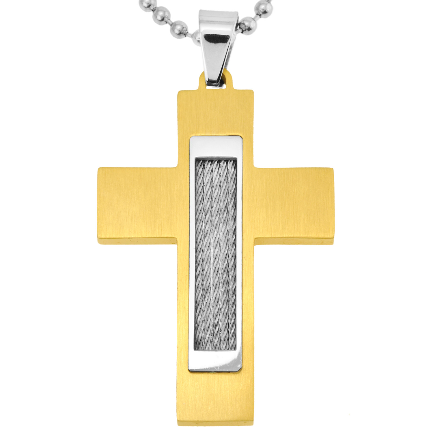 Steel Yellow Plated Cable Cross, Silver Steel Yellow Plated Cable Cross, Silver