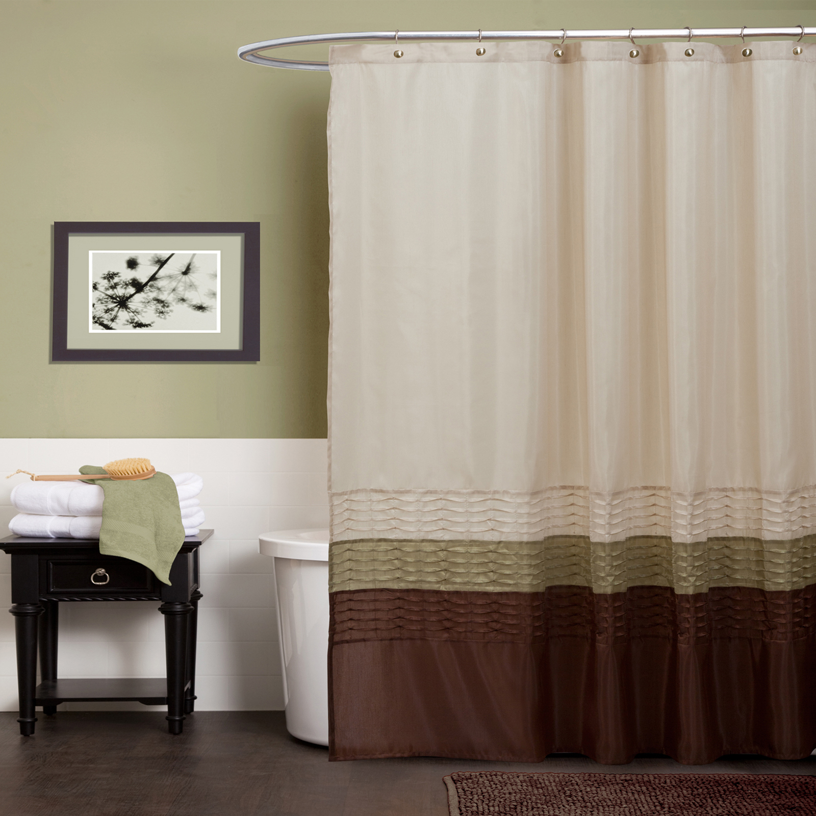 Lush Decor Mia Green Brown Shower Curtain