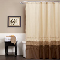 Lush Decor Mia Shower Curtain | Fabric Color Block Striped Neutral Bathroom Decor, 72" x 72" - Wheat, Taupe and Chocolate