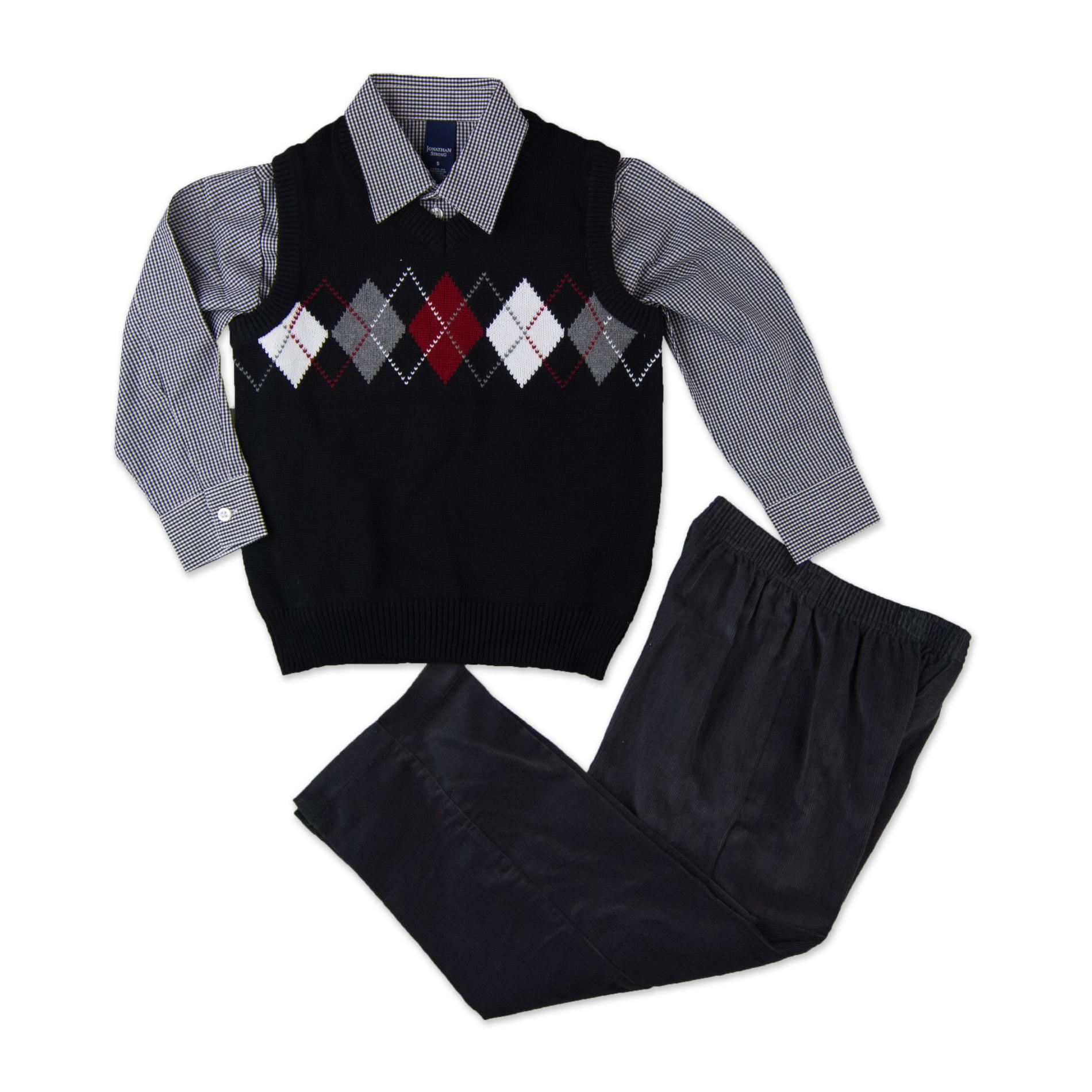 Jonathan Strong Boy's Shirt  Sweater Vest & Pants - Argyle
