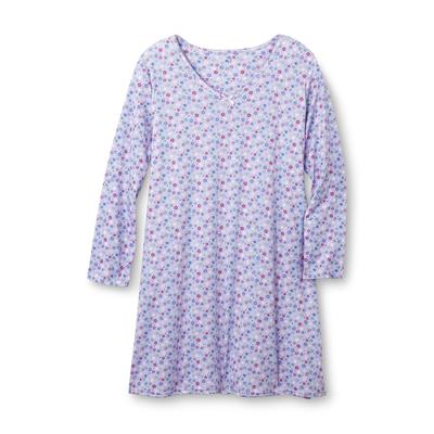 Pink K Women's Plus Long-Sleeve Sleep Shirt - Floral Print
