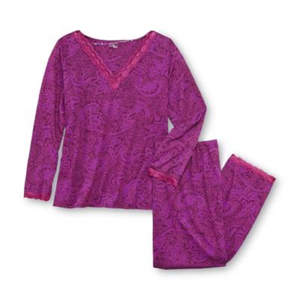 Jaclyn Smith Women's Plus Lace-Trim Pajama Top & Pants - Paisley