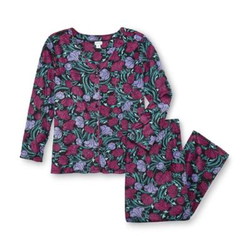 Jaclyn Smith Women's Plus Microfleece Pajama Top & Pants - Floral
