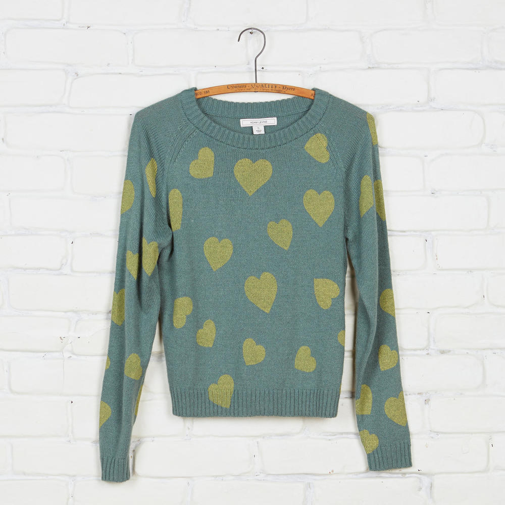 Adam Levine Printed Hearts Crewneck Sweater