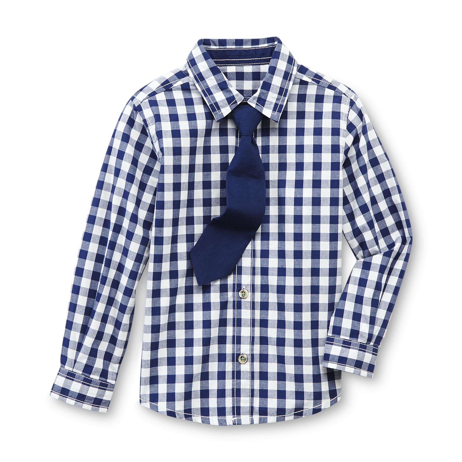 Holiday Editions Infant & Toddler Boy's Button-Front Dress Shirt & Clip-On Necktie - Plaid