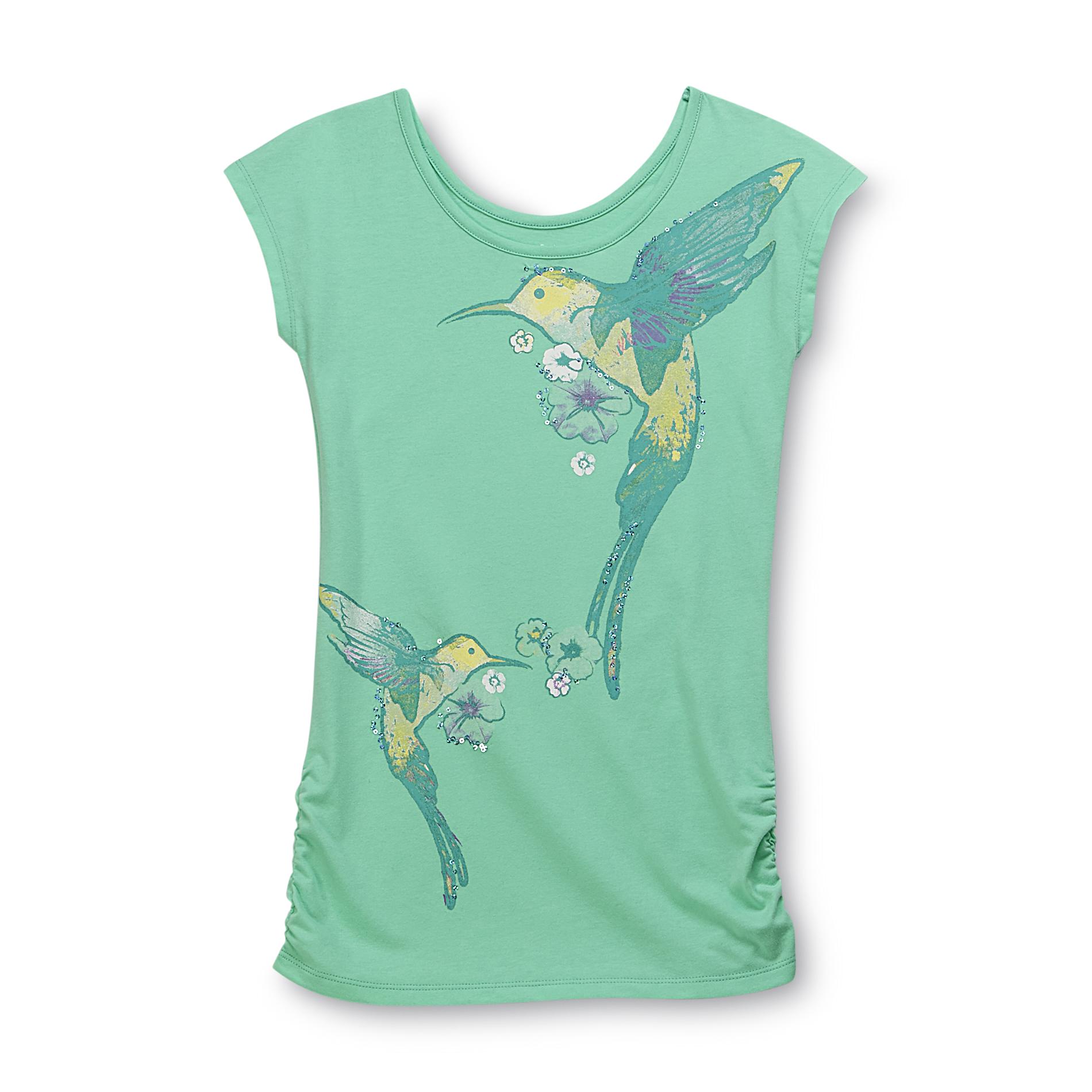 Basic Editions Girl's Graphic Tunic Top - Hummingbird