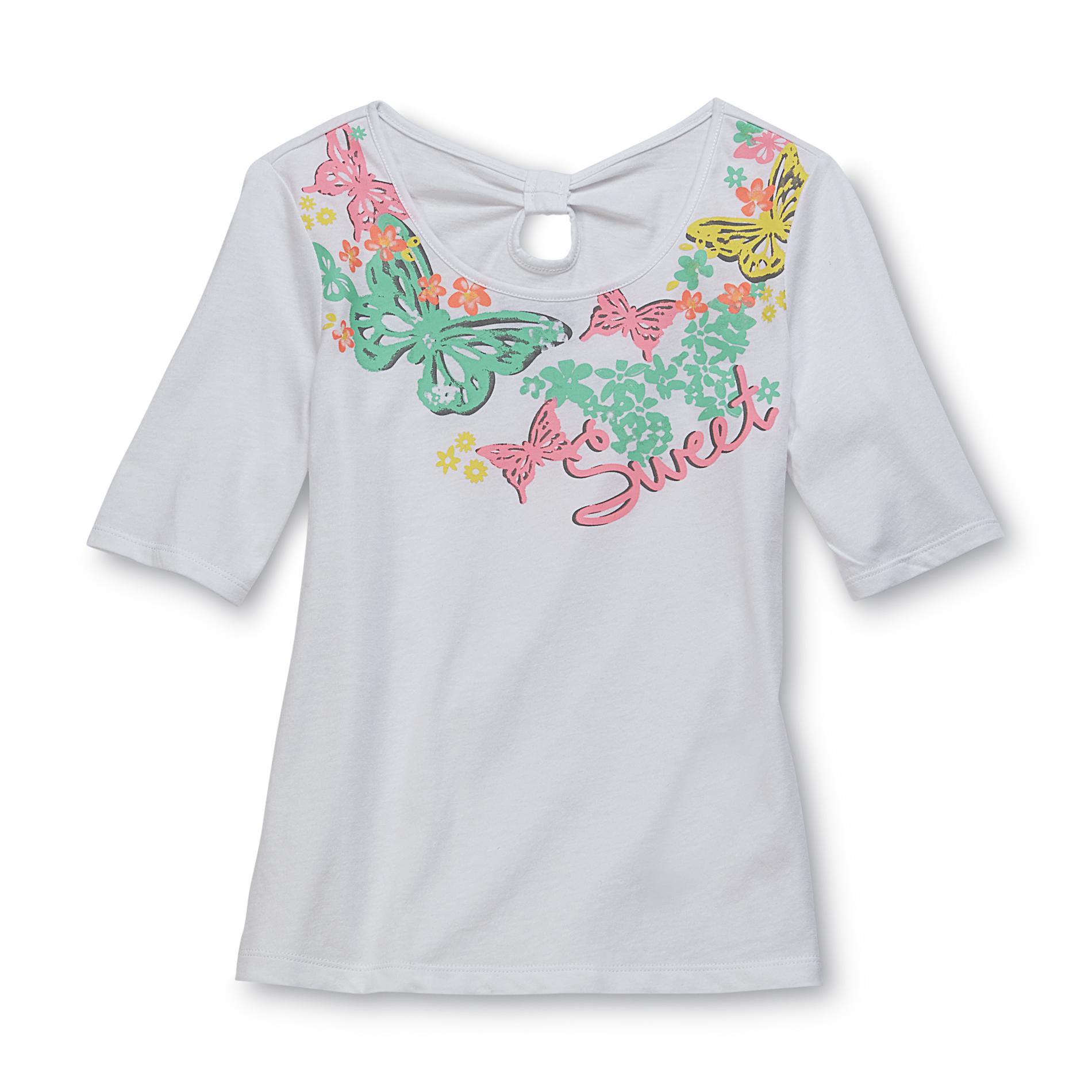 Basic Editions Girl's Keyhole-Back Top - Neon Butterflies & Sweet
