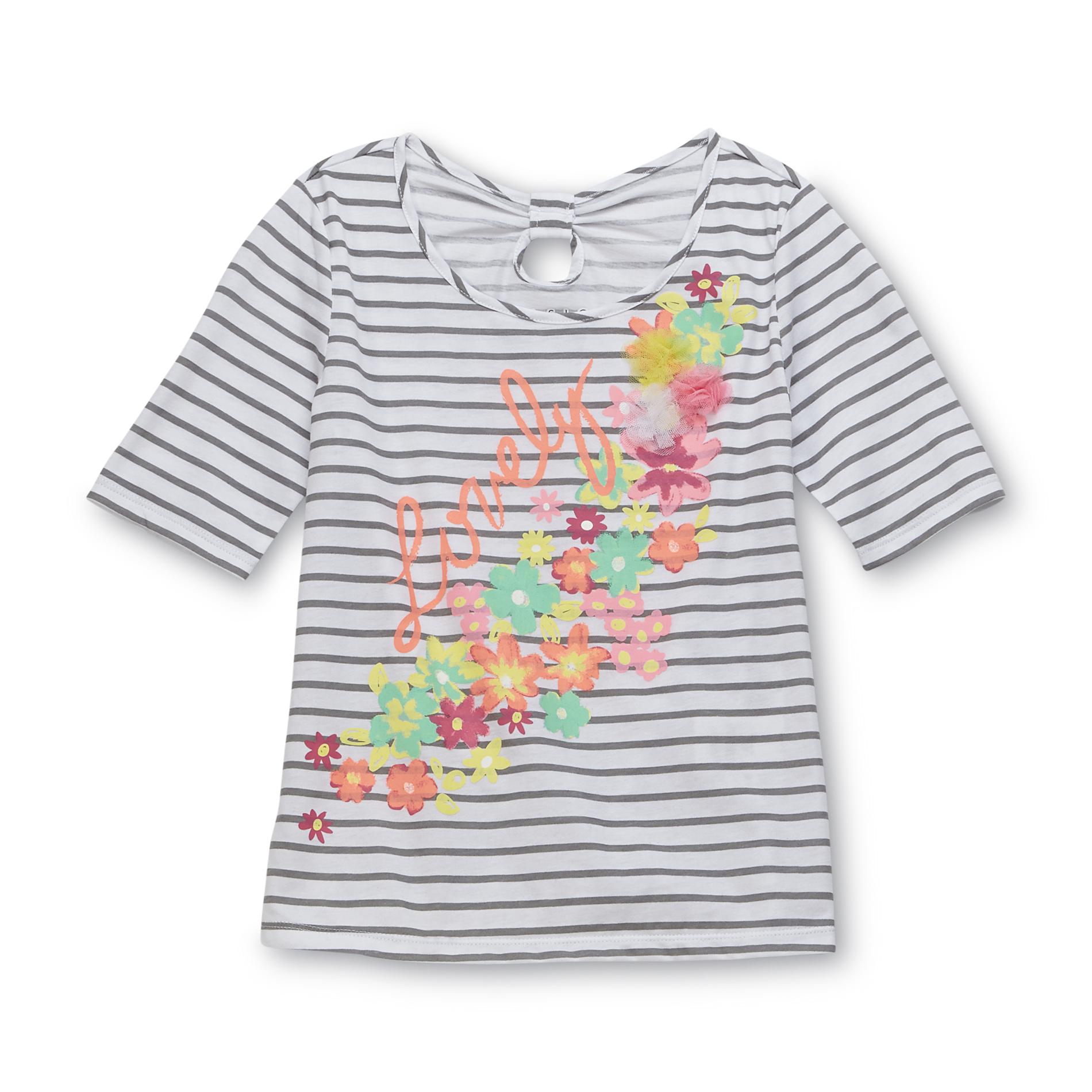 Basic Editions Girl's Keyhole-Back Top - Striped & Floral