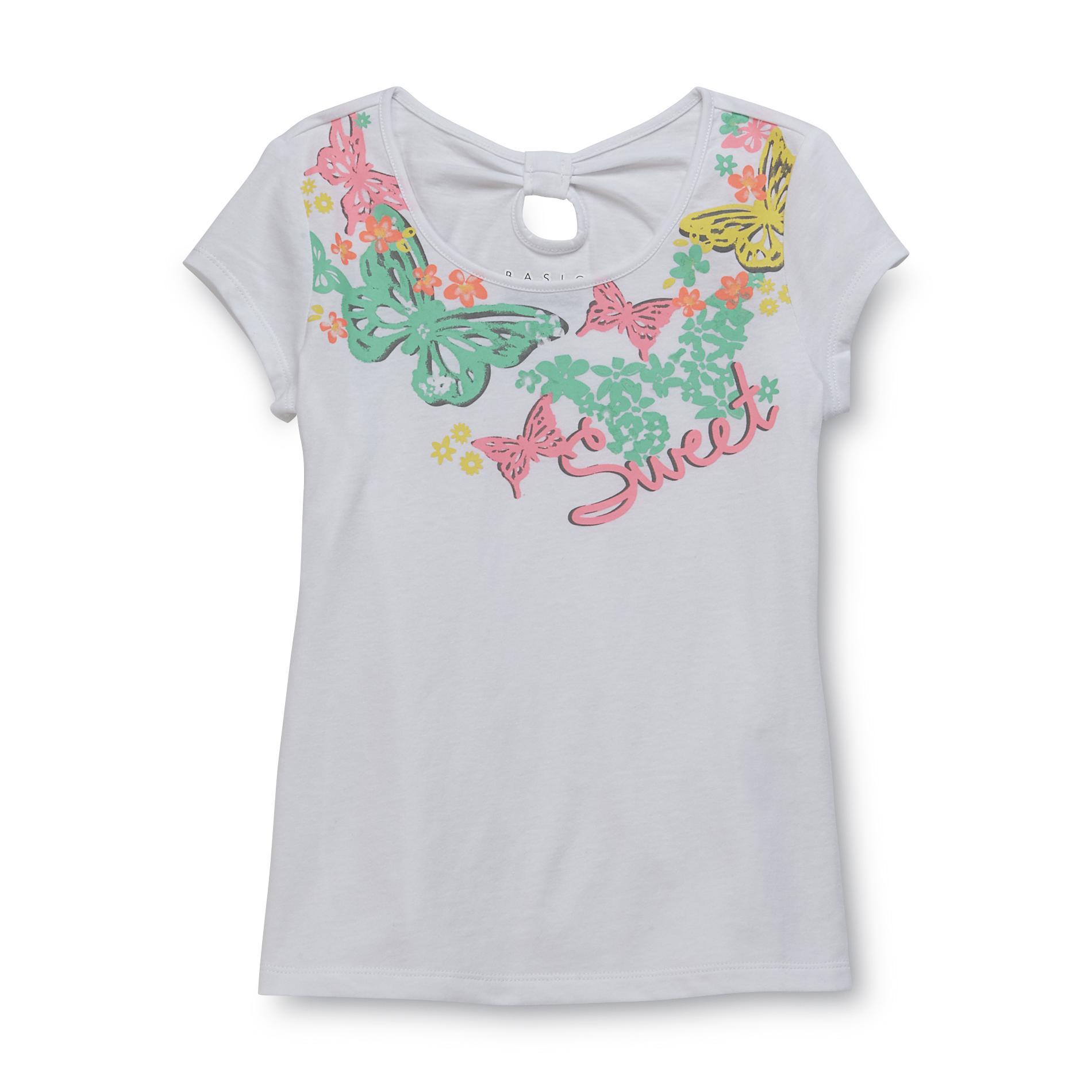 Basic Editions Girl's Keyhole-Back Top - Neon Butterflies & Sweet