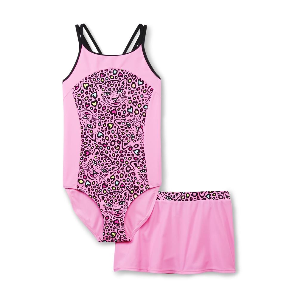 Joe Boxer Girl's One-Piece Swimsuit & Swim Skirt - Leopard Print