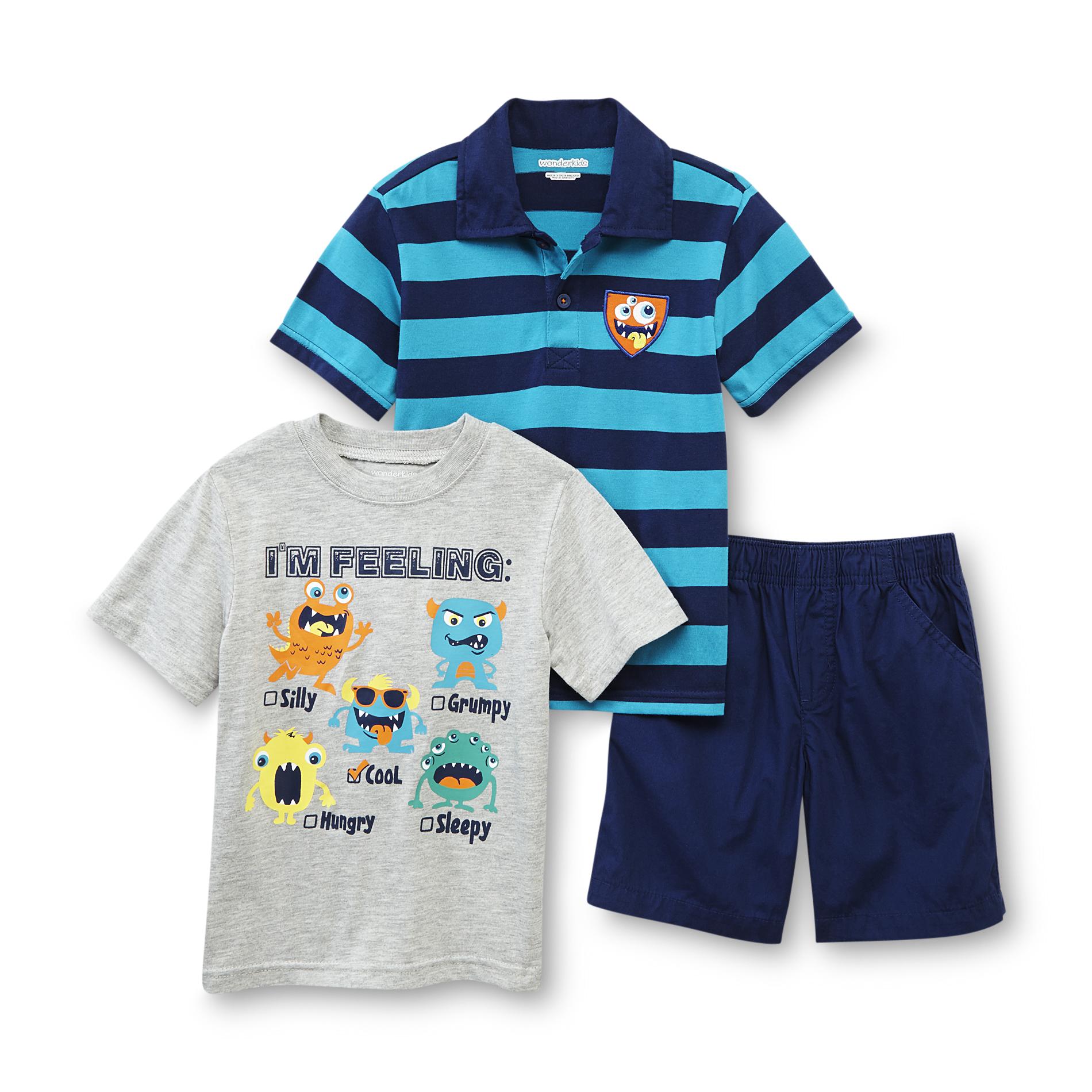 WonderKids Toddler Boy's T-Shirt  Polo Shirt & Shorts - Monster