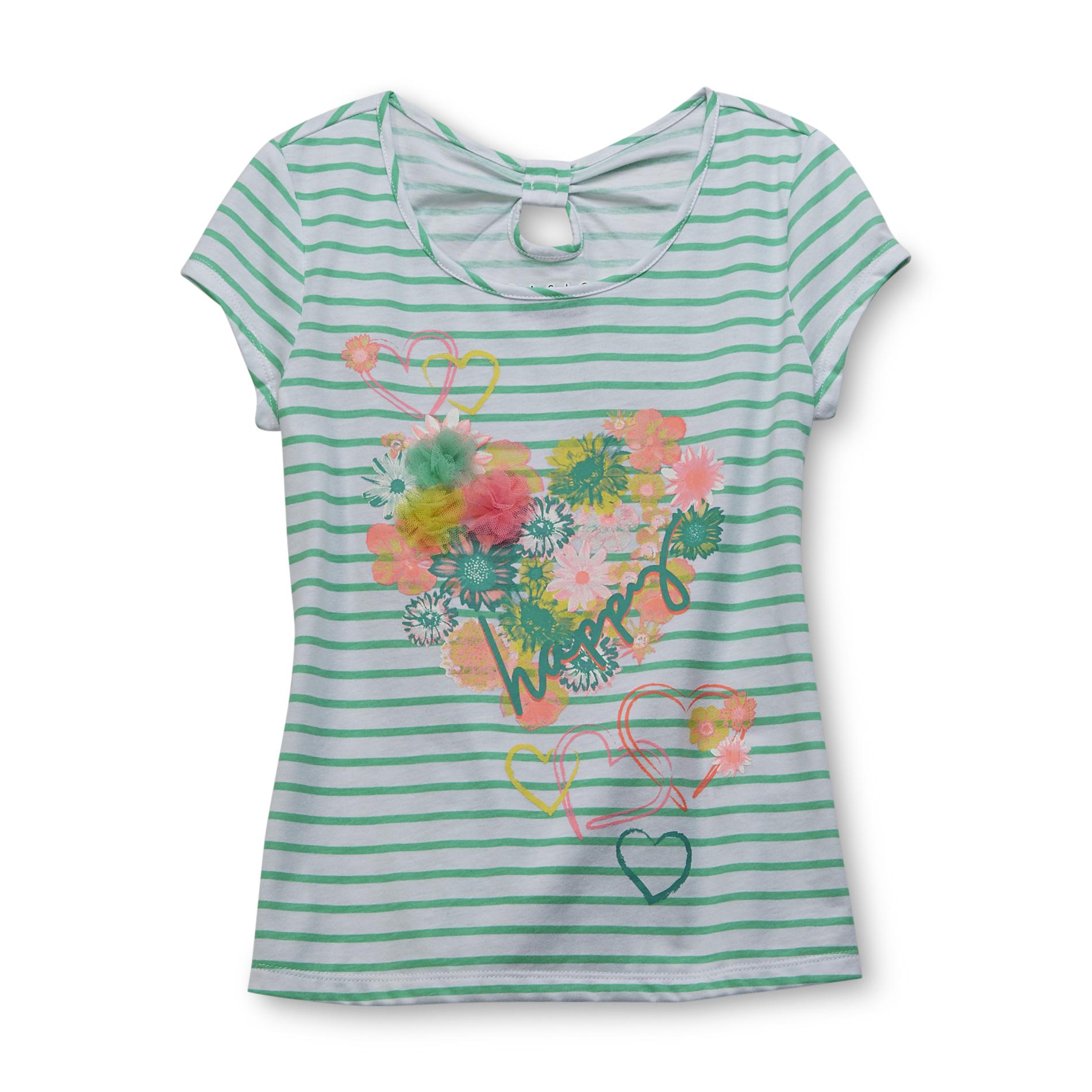 Basic Editions Girl's Keyhole-Back Top - Striped & Hearts