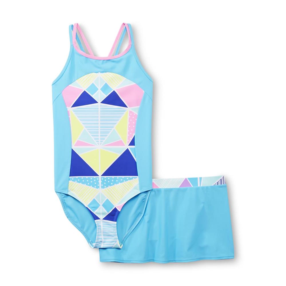 Joe Boxer Girl's One-Piece Swimsuit & Swim Skirt - Multicolor Geometric