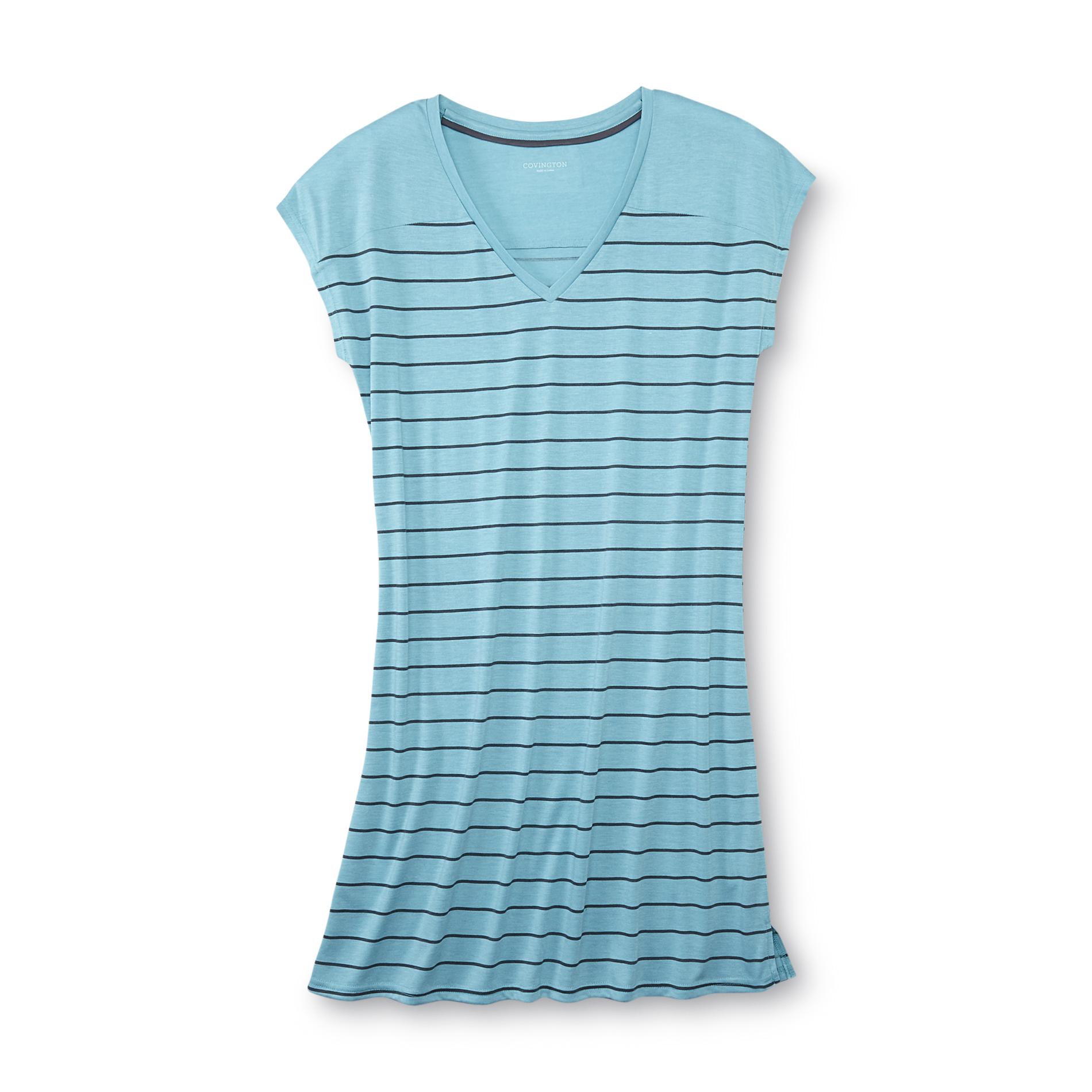 Covington Women's Plus V-Neck Sleep Shirt - Striped