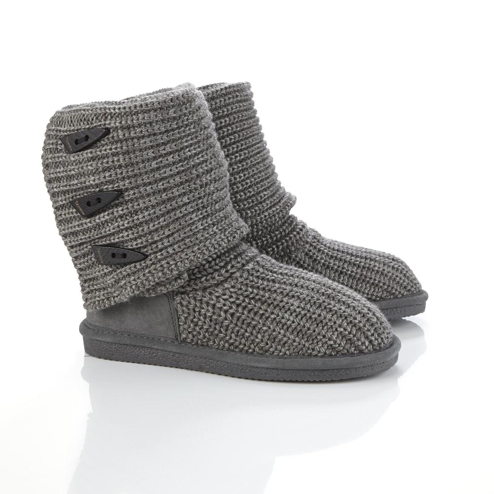 Bearpaw Women's Gray Knit Slipper Boot