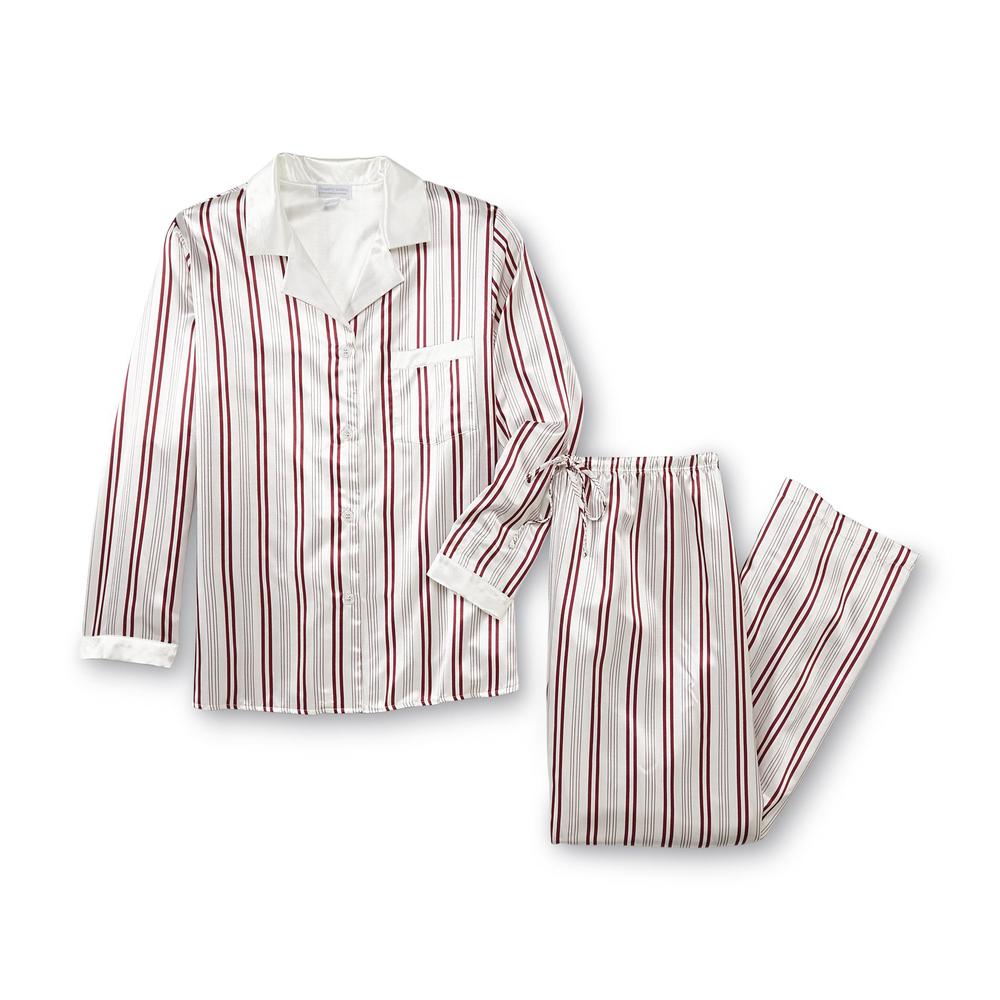Heavenly Bodies by Miss Elaine Women's Satin Pajama Shirt & Pants - Striped