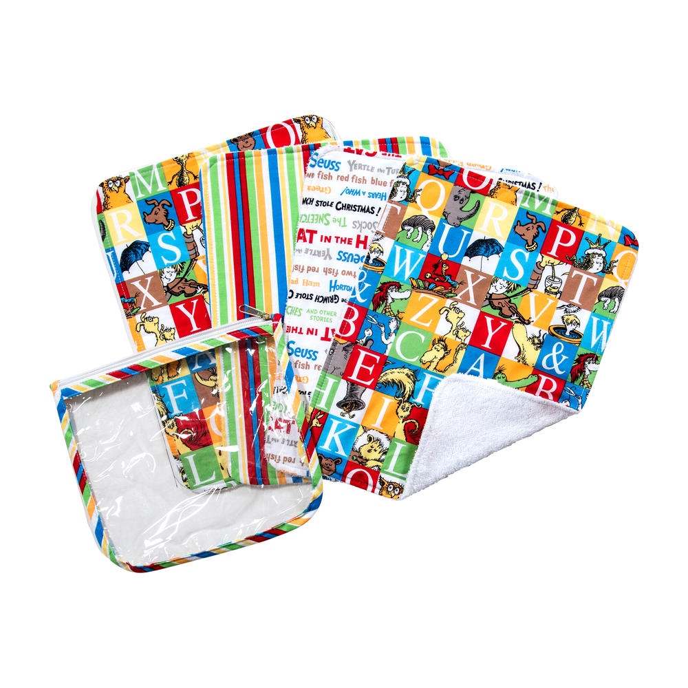 Trend Lab Dr. Seuss Alphabet Seuss Zipper Pouch And 4 Burp Cloths Gift Set