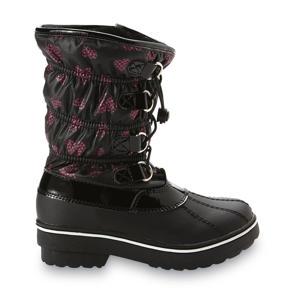 Athletech Girl's Addison 8 Black/Pink Hearts Cold Weather Boot