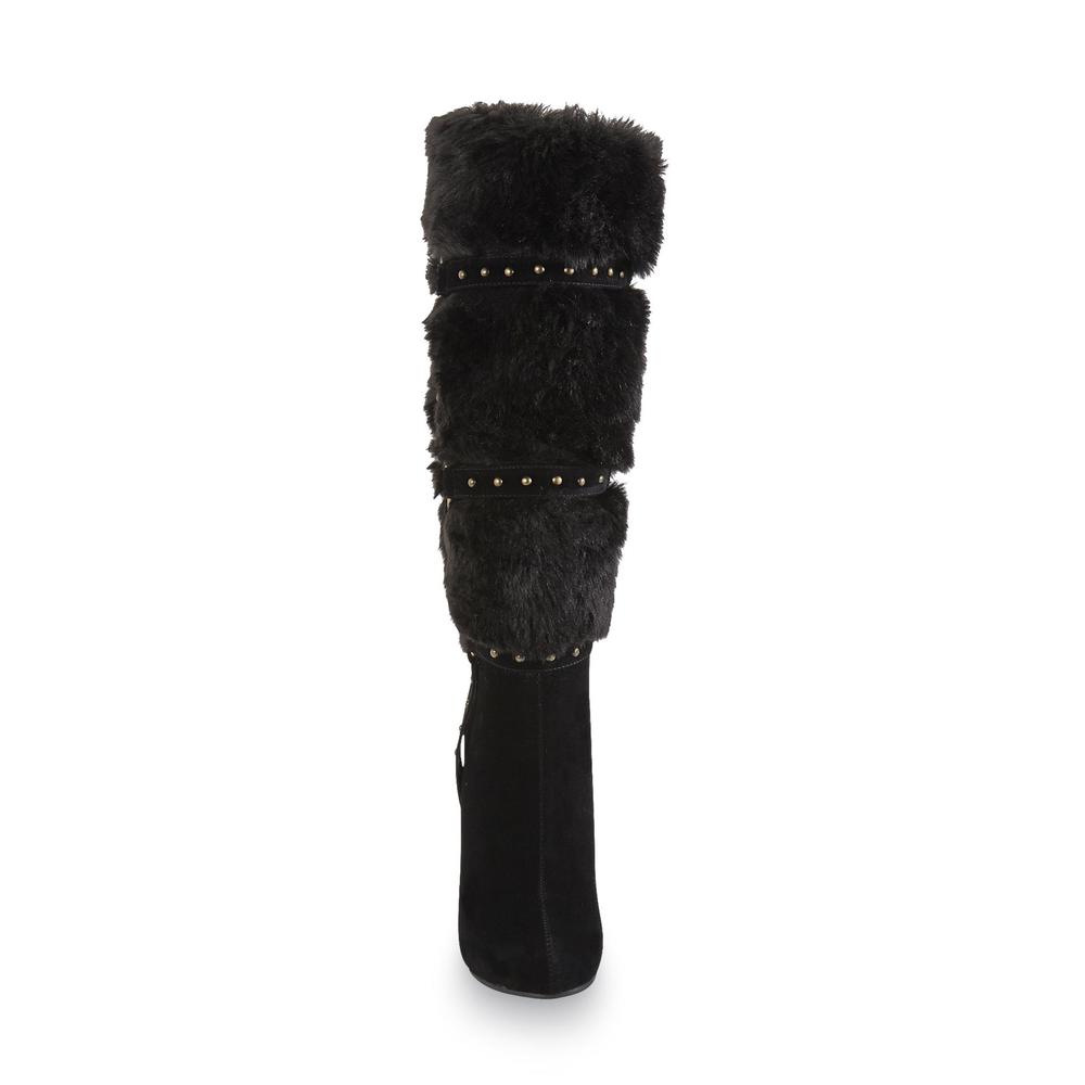 Affinity Women's Allison Black Faux Fur Studded Knee-High Boot
