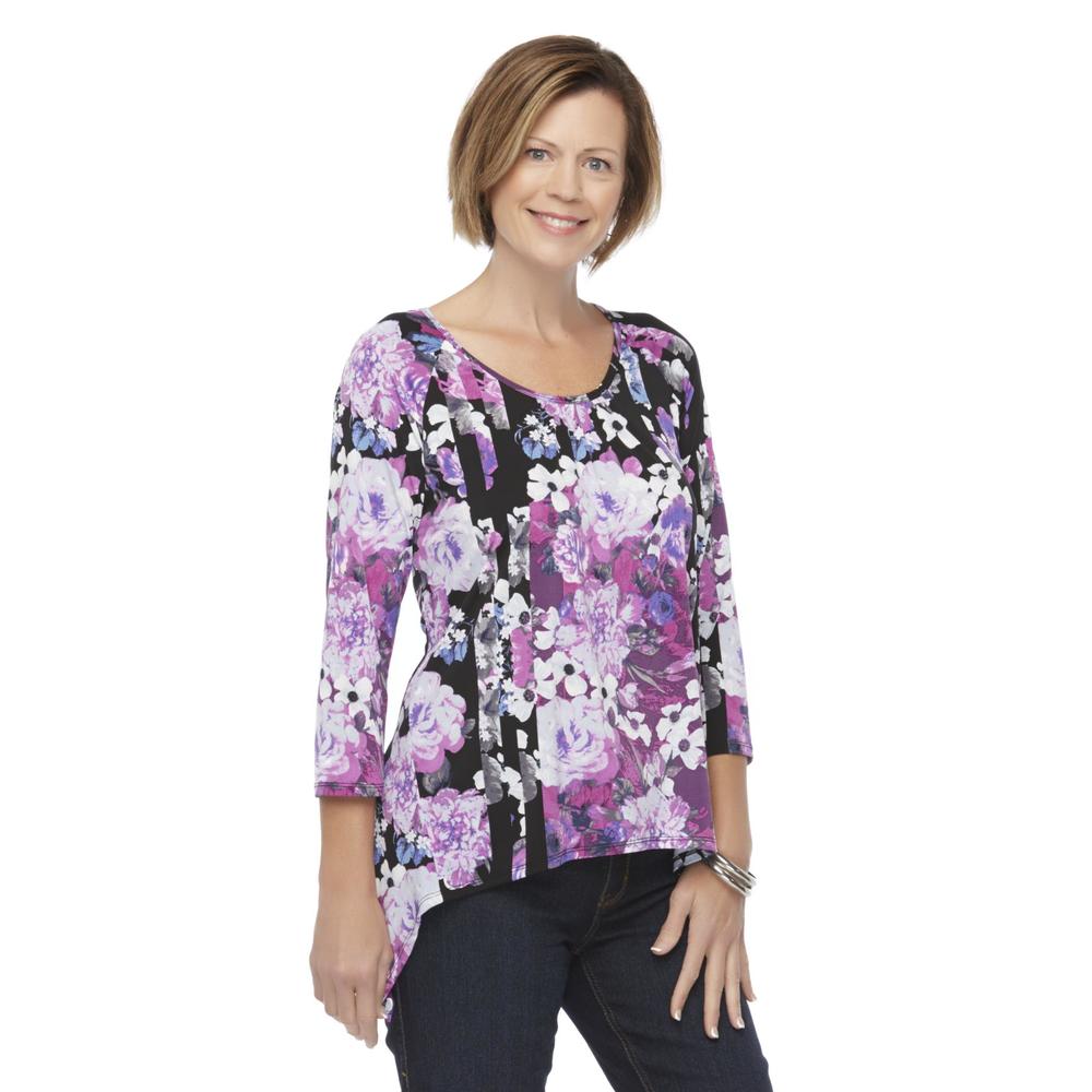 Jaclyn Smith Women's Sharkbite Hem Shirt - Floral