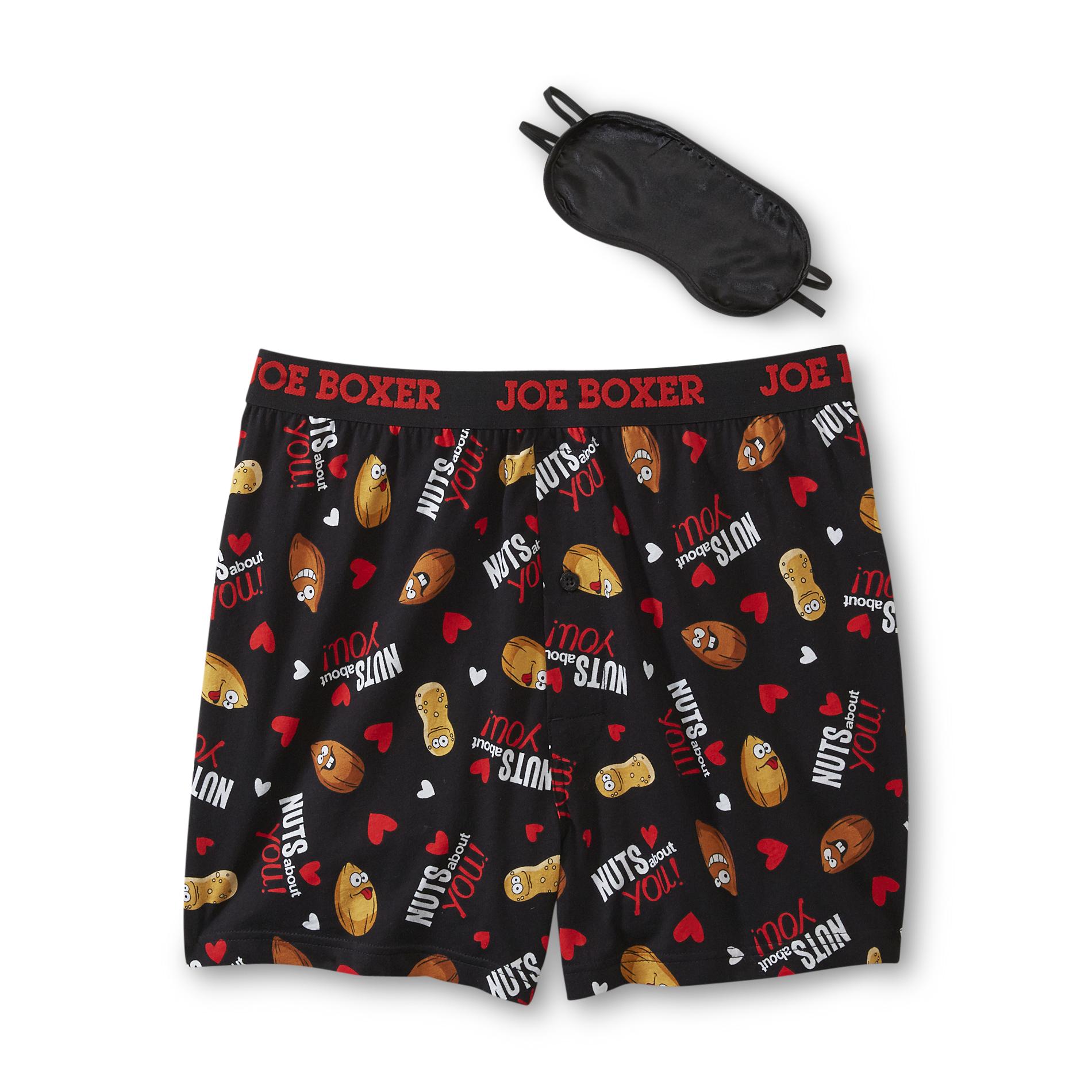 Joe Boxer Men's Knit Boxer Shorts & Sleep Mask - Nuts