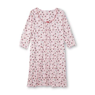 Pink K Women's Plus Nightgown - Poinsettia Print
