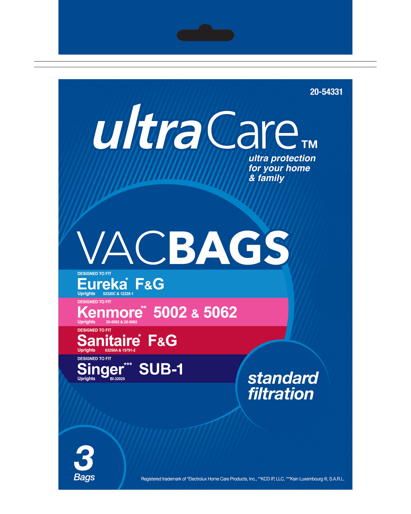 UltraCare UC27715-6  Vacuum Bags for Eureka&#8482; type F & G; Kenmore type 5002 & 5062; Sanitaire type F & G; Singer type SUB-1 Upright - 3 pk