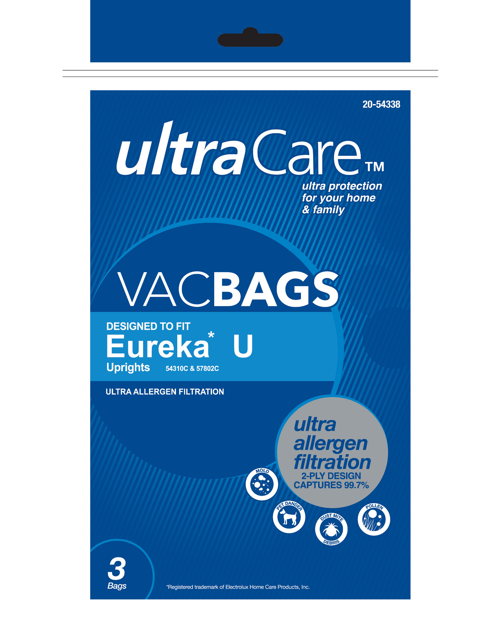 UltraCare UC47701-6 3-Pack Premium Vacuum Bags for Eureka U Upright Cleaners